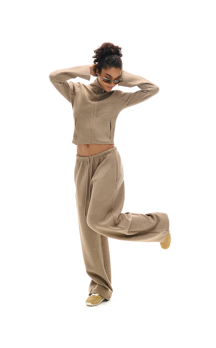 High Collar Zipper Sweatshirt And Sweatpants Set