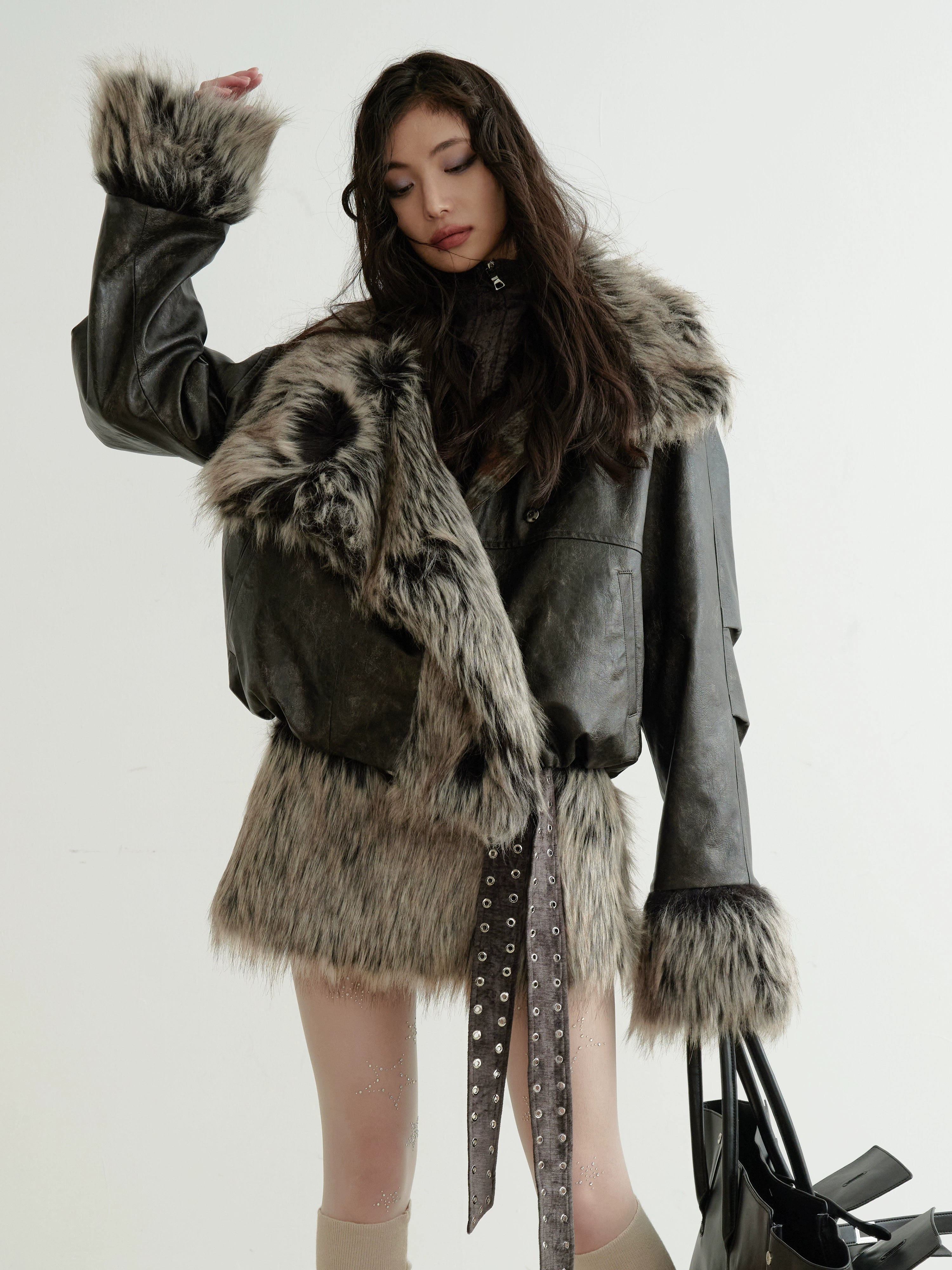 Faux Fur Trim Collar and Cuffs Cropped Jacket