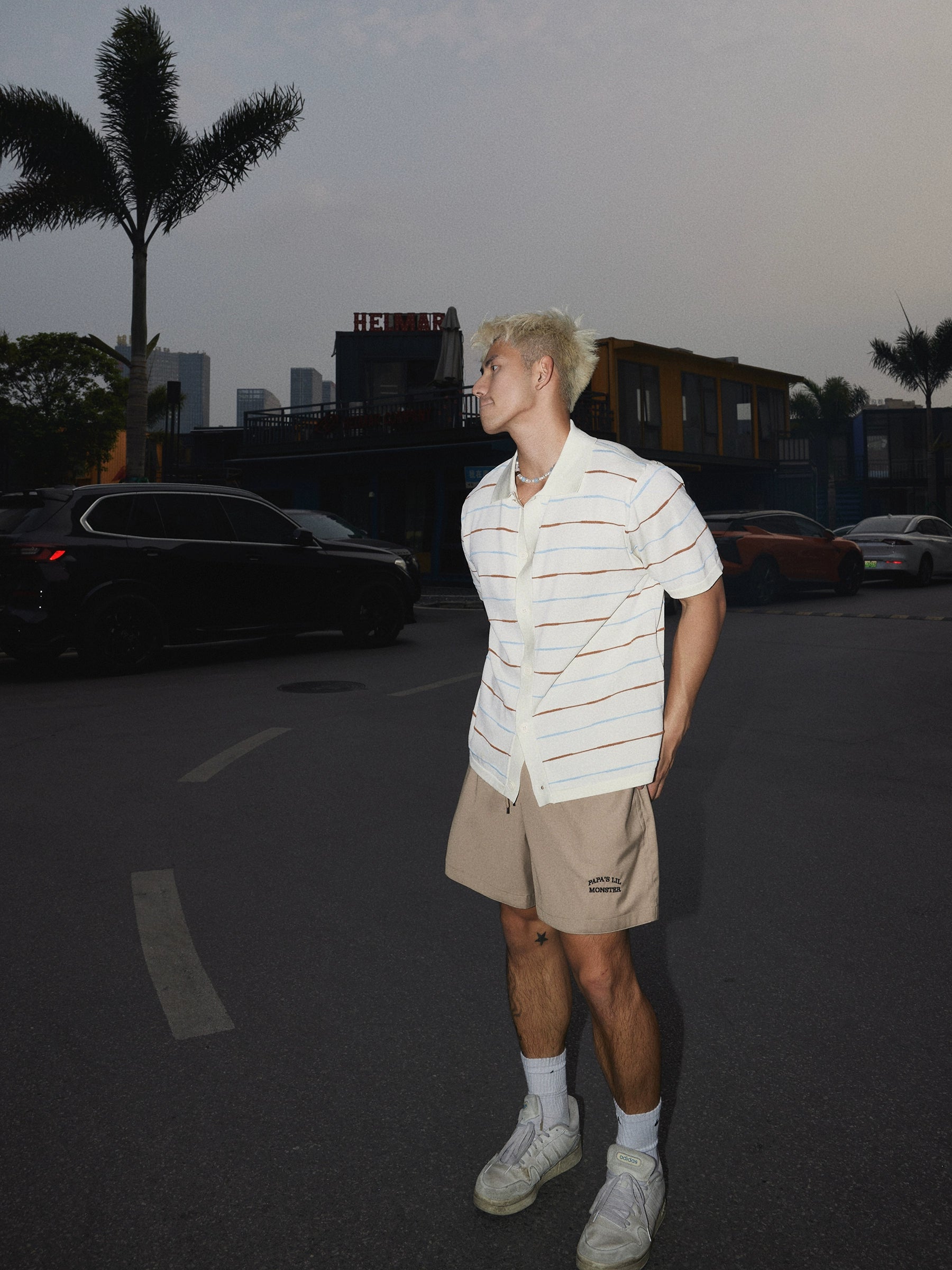 Cream Striped Knit Button-Up Shirt
