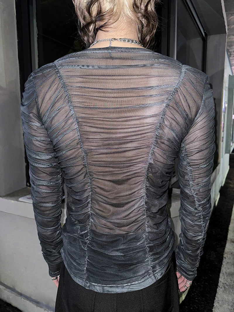 Midnight Siren Ruched Sheer Zip Top