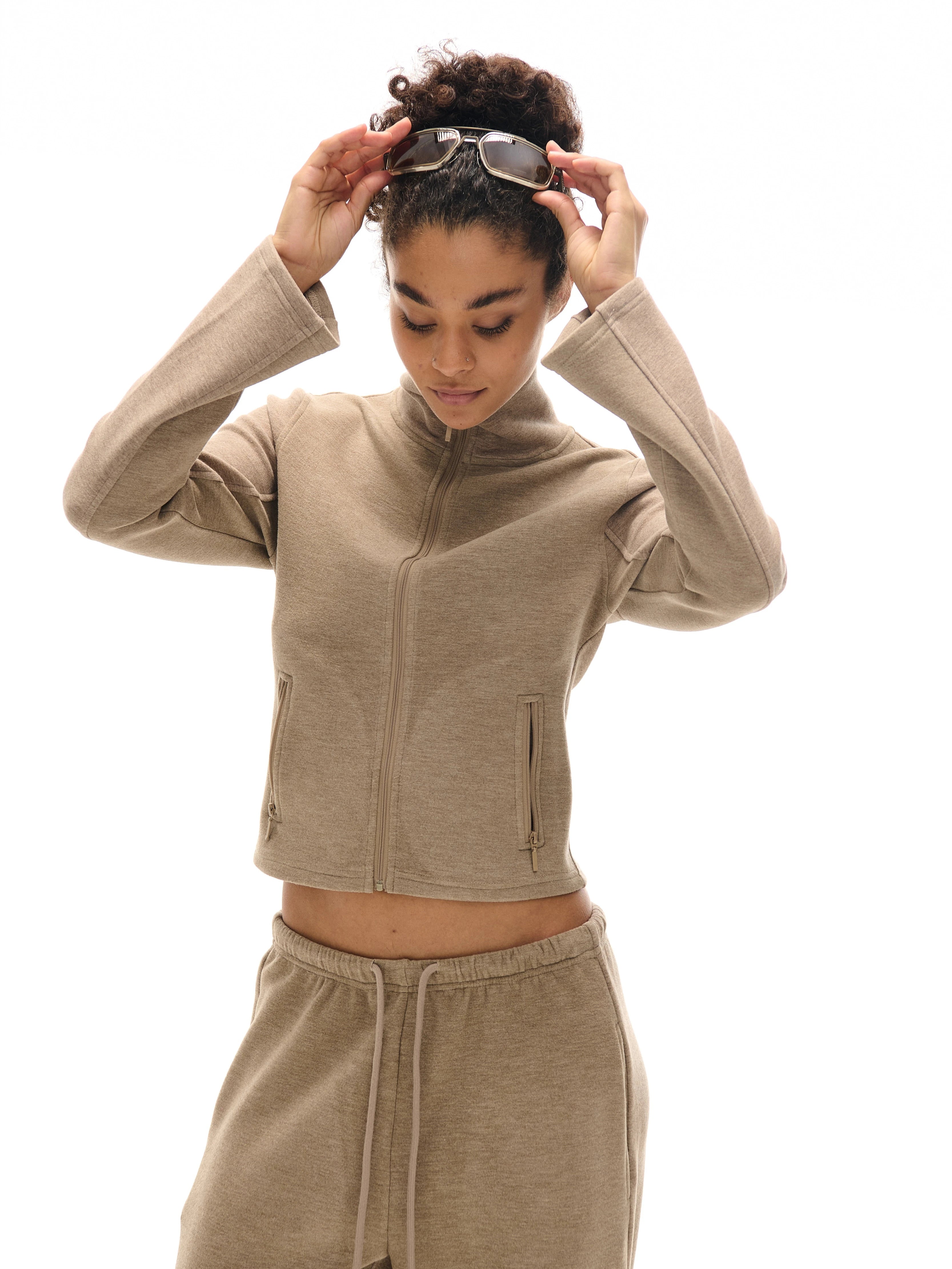 High Collar Zipper Sweatshirt And Sweatpants Set