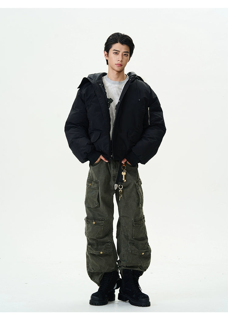 Full Zip Front Fur Hooded Puffer Jacket