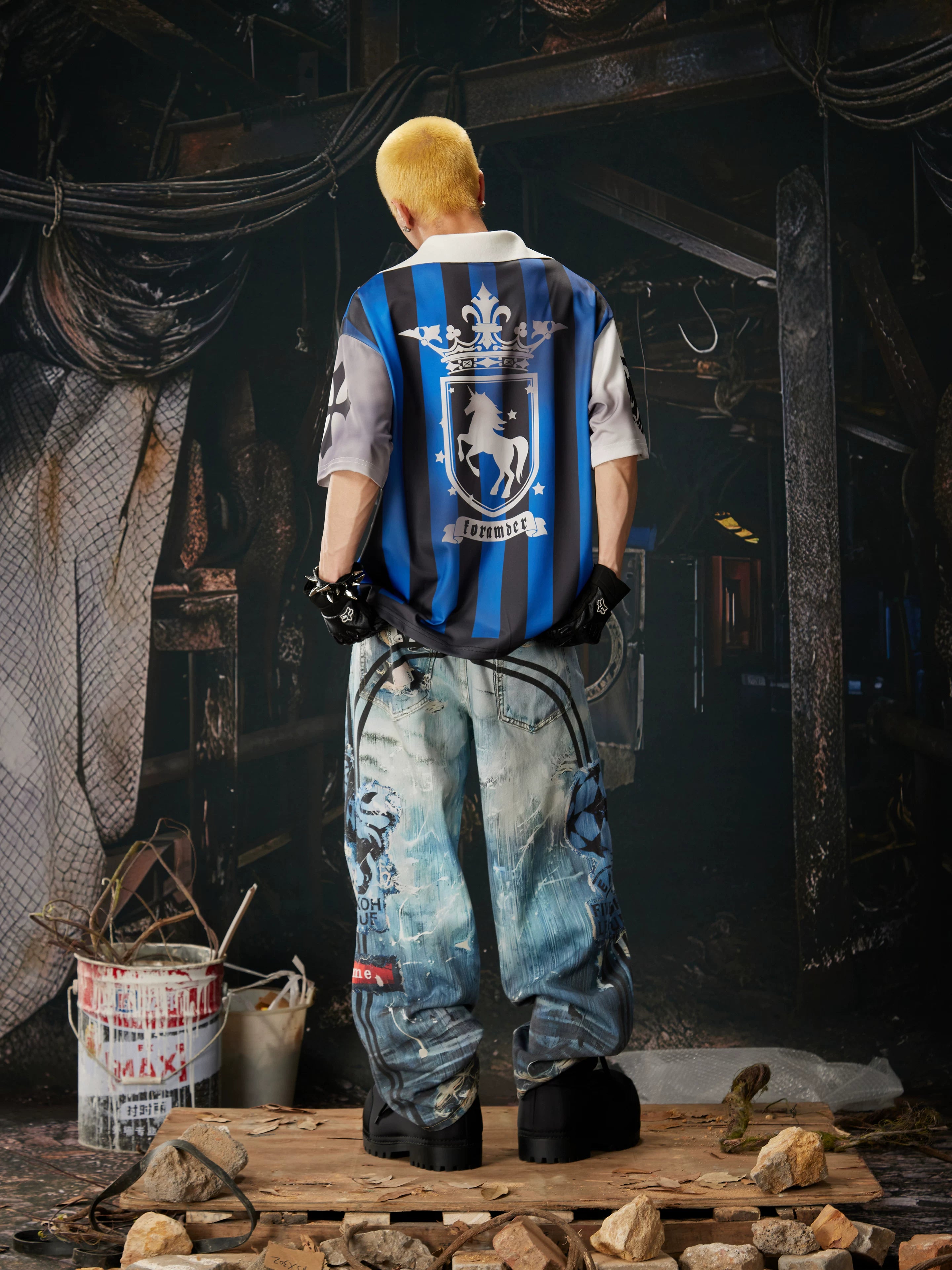 Distressed Ocean-Wash Jogger Jeans