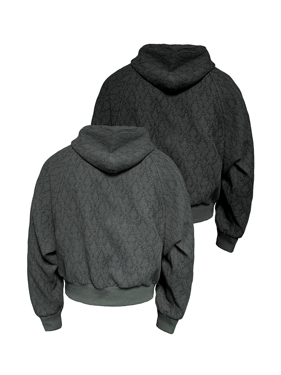 Charcoal Tonal-Jacquard Zip Hoodie