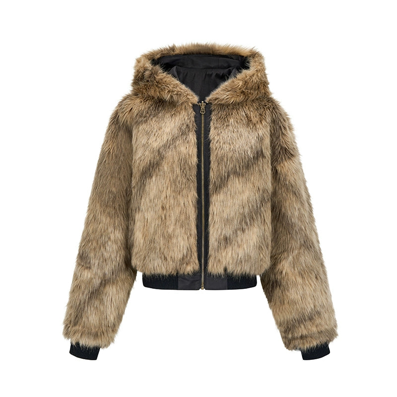 Reversible Hooded Faux Fur Winter Jacket