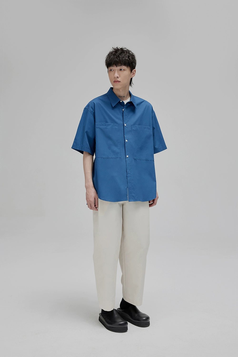 Square Collar Patch Pocket Short Sleeve Shirt