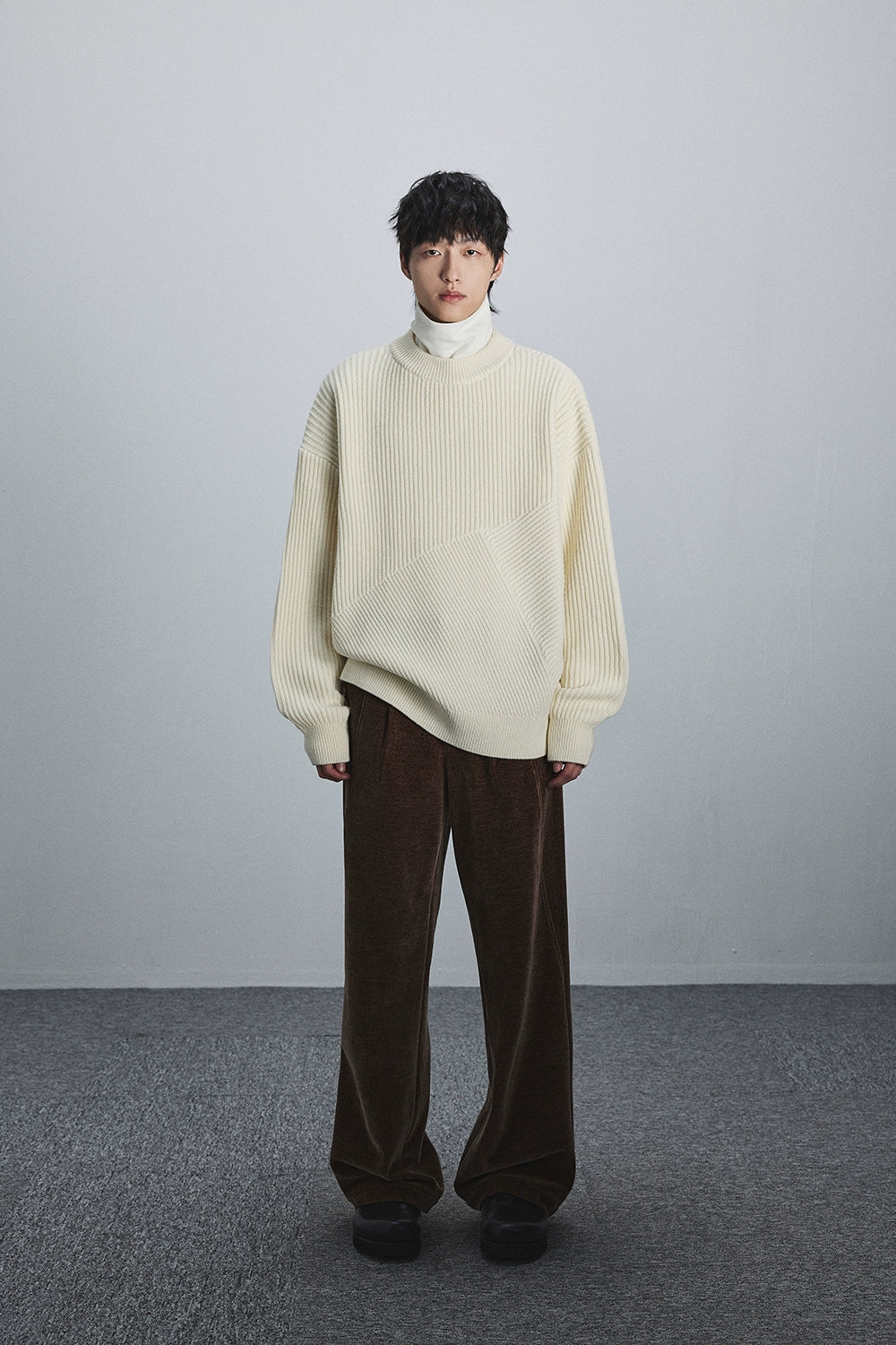 Triangle Panel Round Neck Wide Collar Sweater