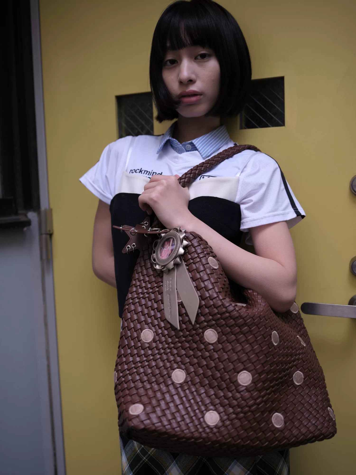 Embroidered Polka-Dot Woven Tote - view 4