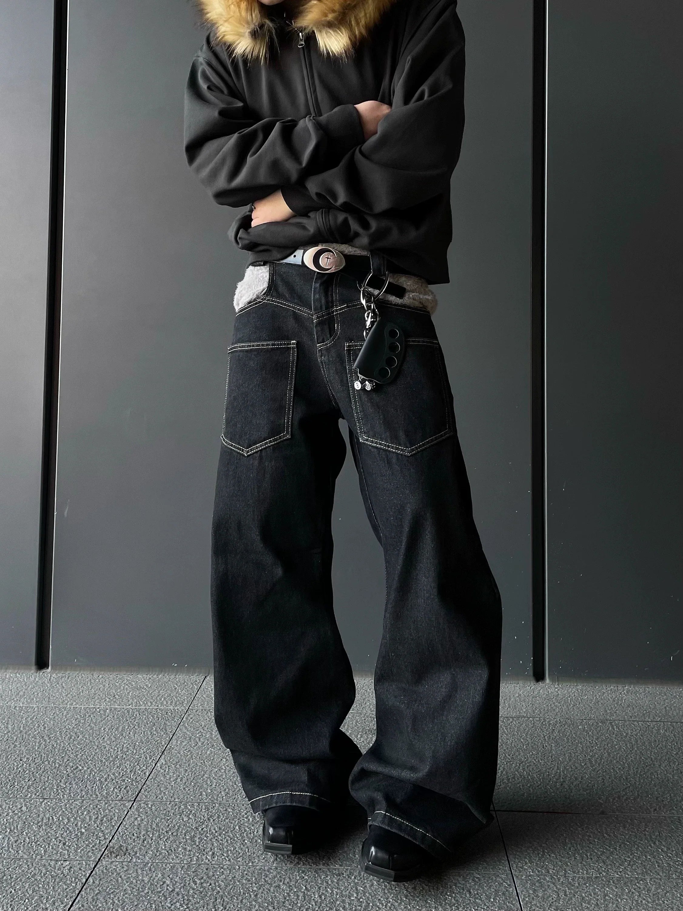 Shadow Stitch Wide Leg Jeans