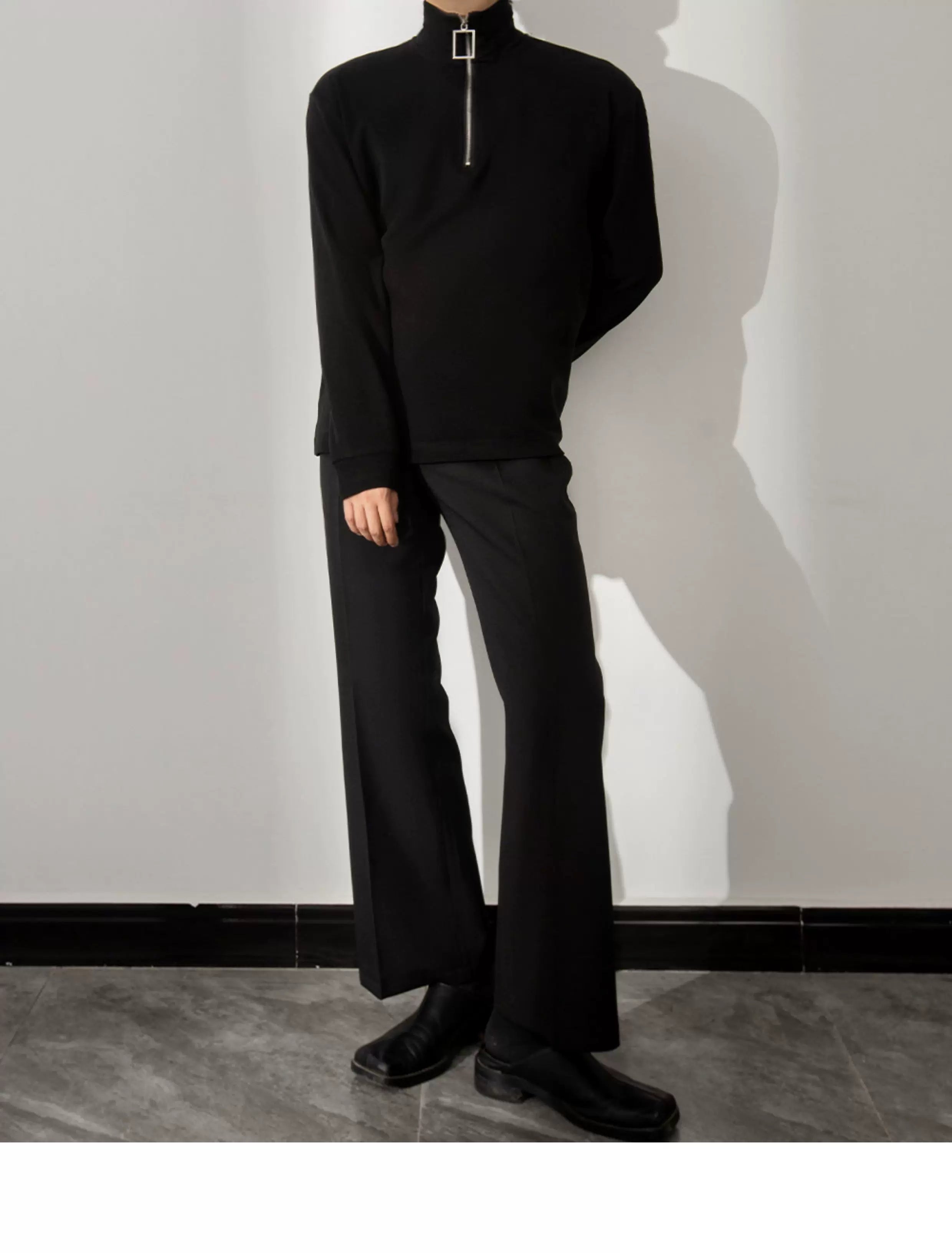 Square-Zip Mockneck Pullover