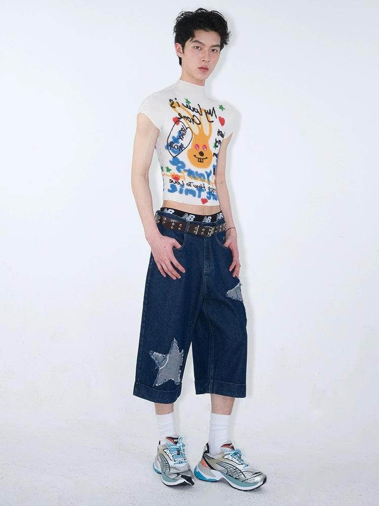 Graphic Print Cropped T-Shirt With Abstract Art Design