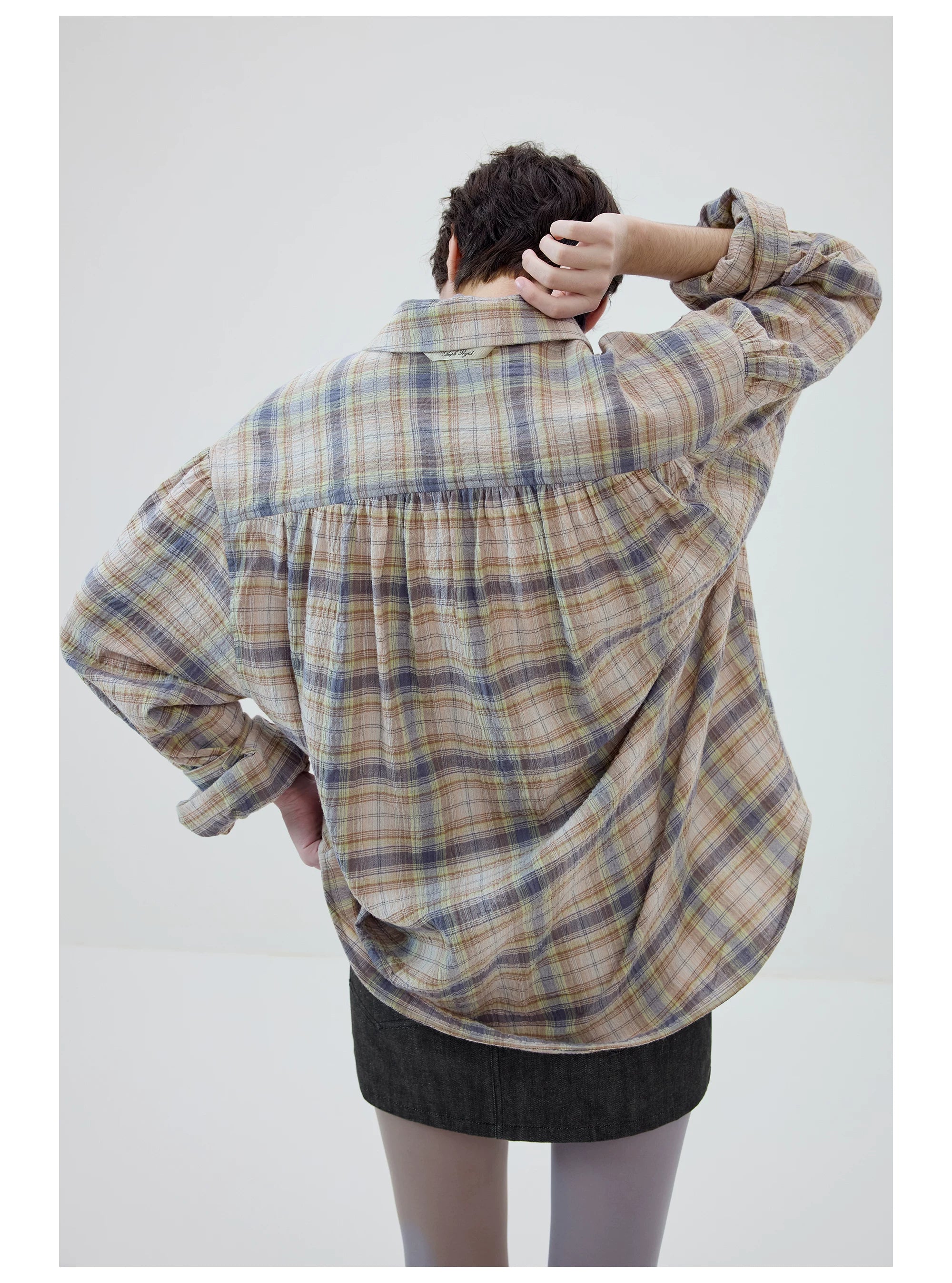 Oversized Pastel Plaid Button-Up Shirt