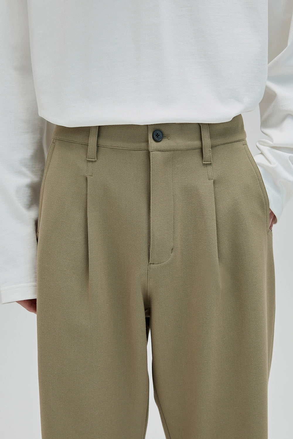 Semi-Elastic Waist Wide-Leg Straight Cropped Pants