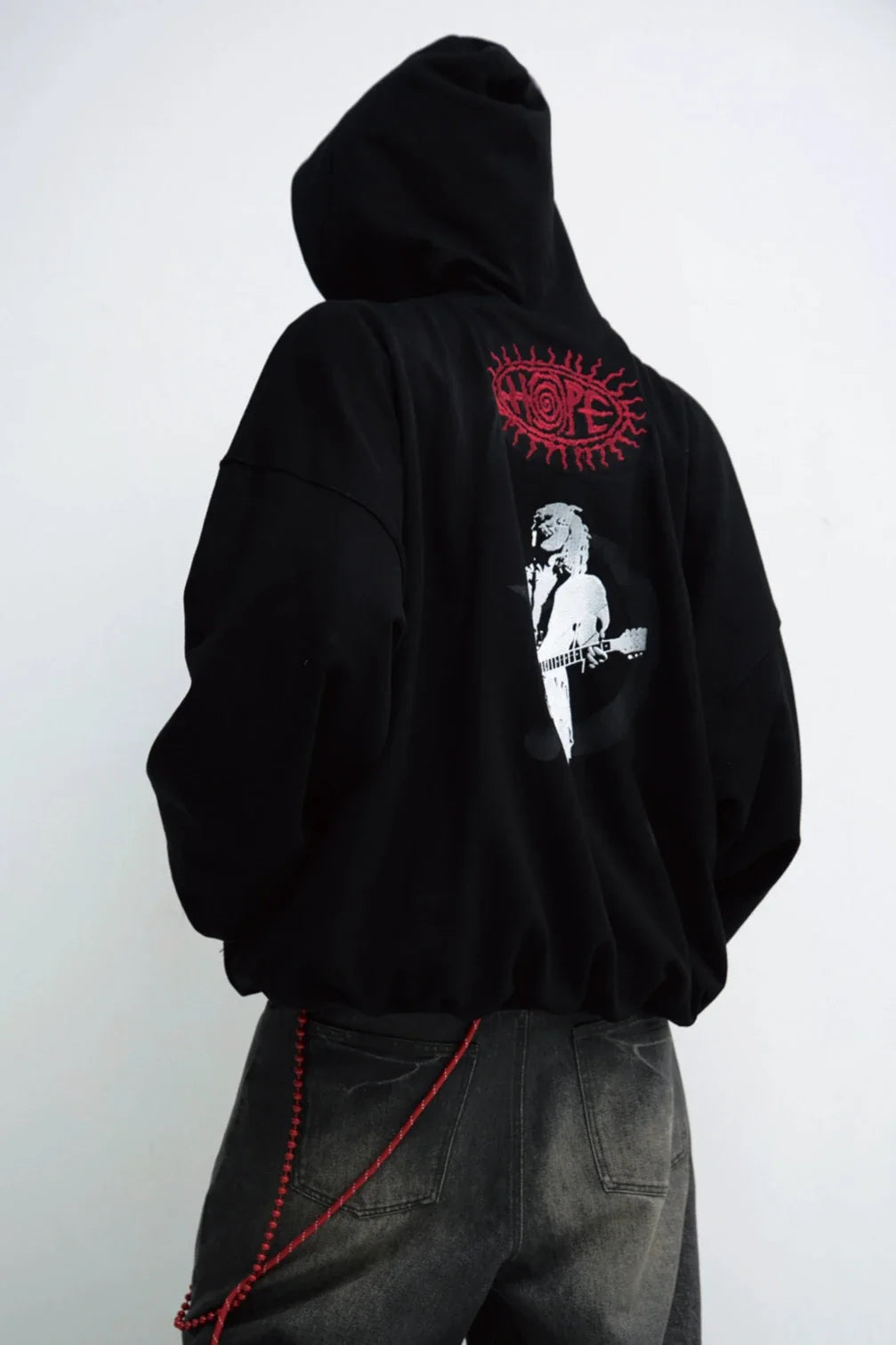 Men's Loose Black Star Embroidered Hoodie