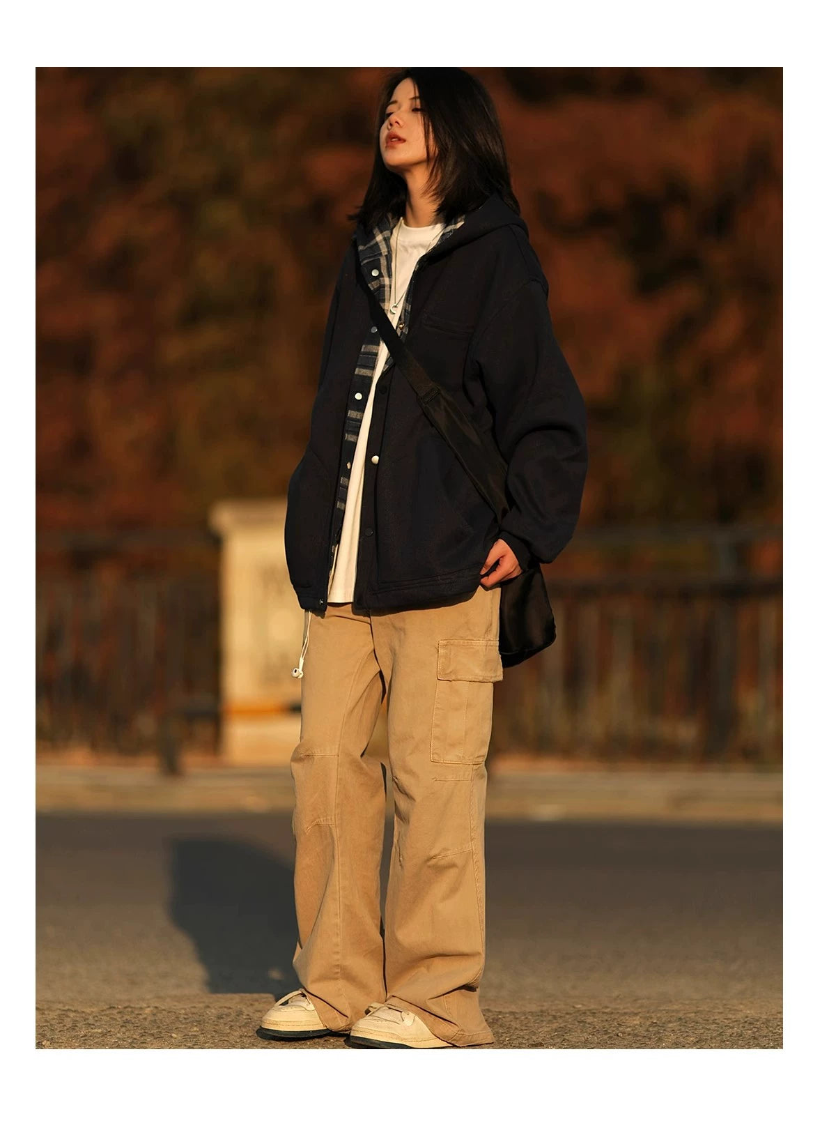 Button-Up Hoodie with Plaid Lining