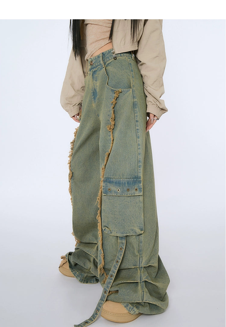 Spicy High-Waist Distressed Wide-Leg Jeans - chiclara