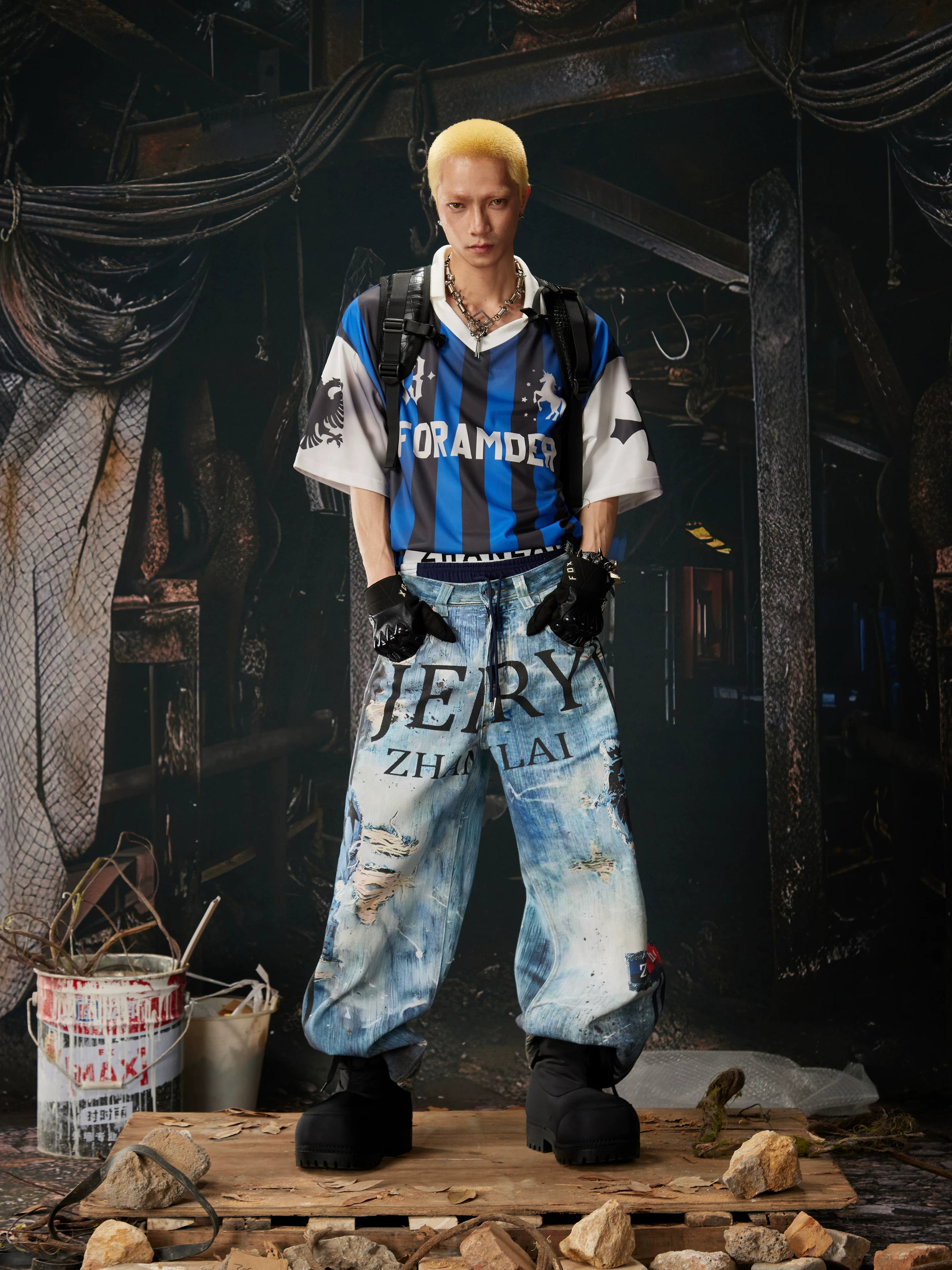 Distressed Ocean-Wash Jogger Jeans