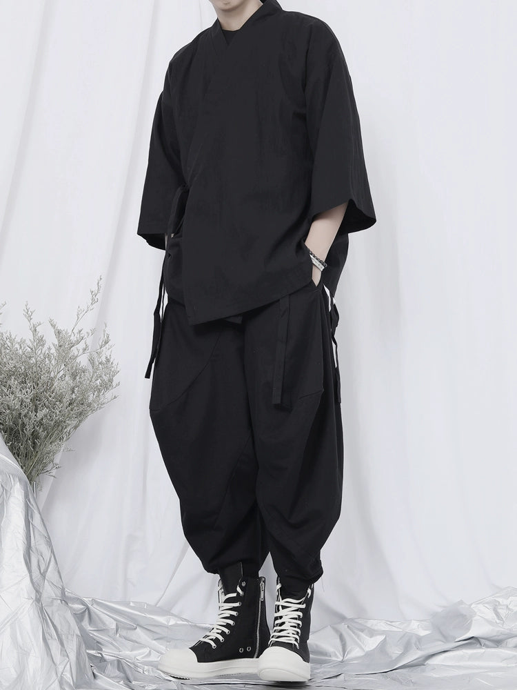 Black Wrap Kimono Shirt