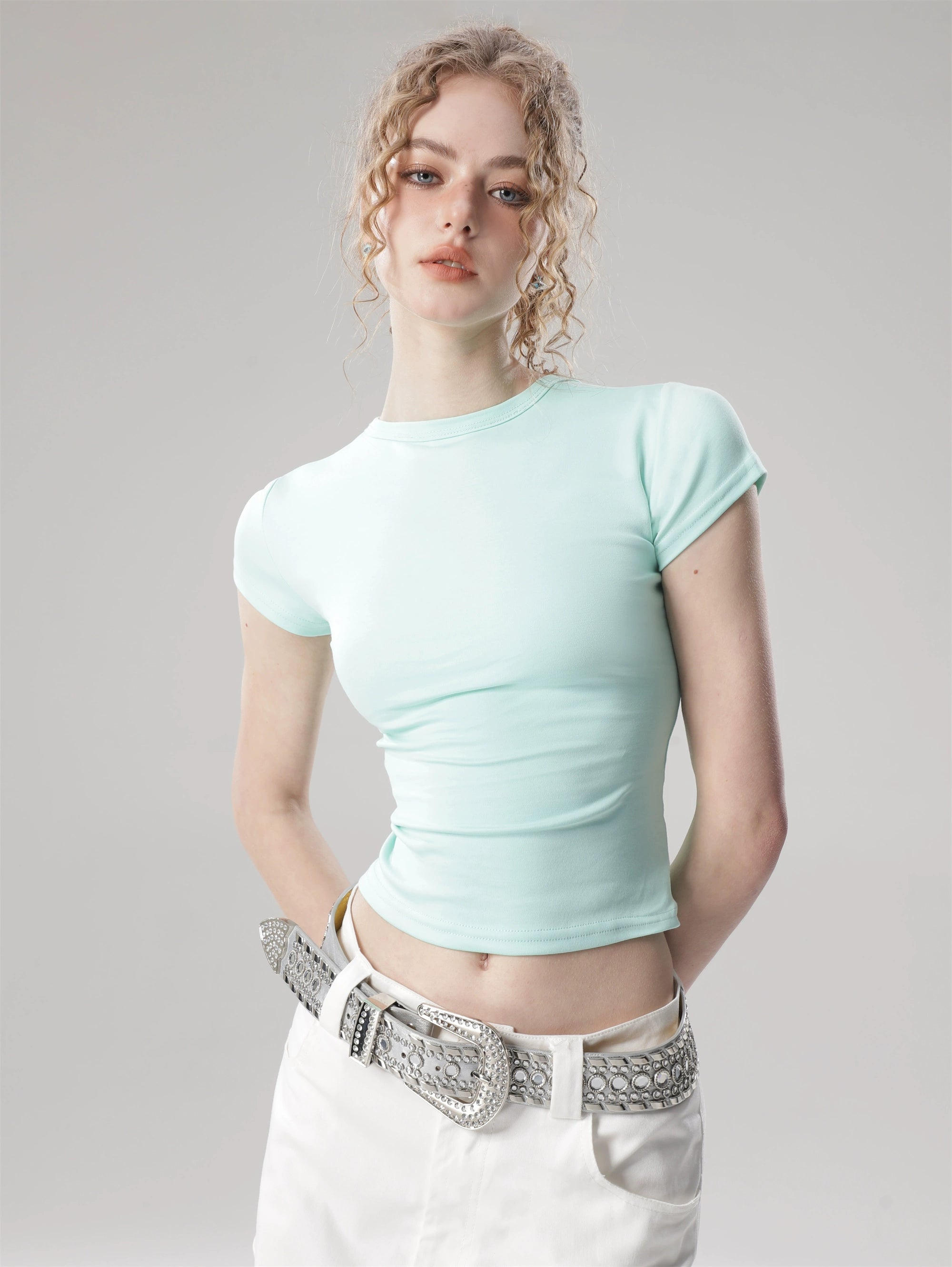 Solid Color Flutter Sleeve Crop Top