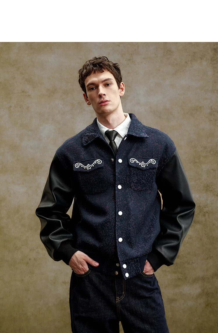 Pearl Embellished Contrast Sleeve Varsity Jacket