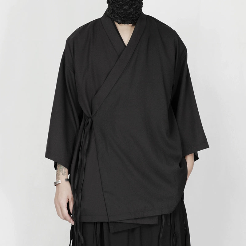 Black Wrap Kimono Shirt