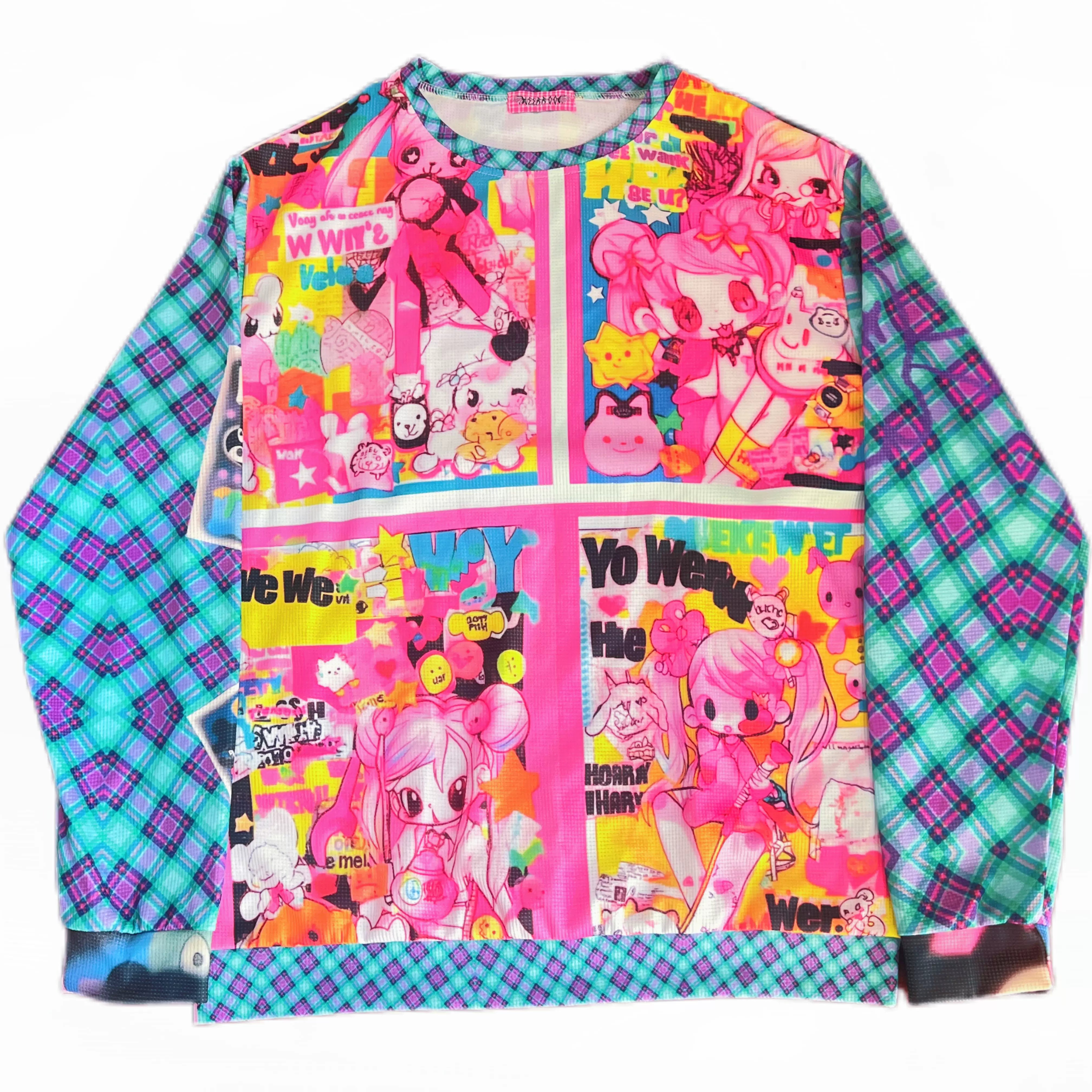 Kawaii Plaid Print Oversized Sweater