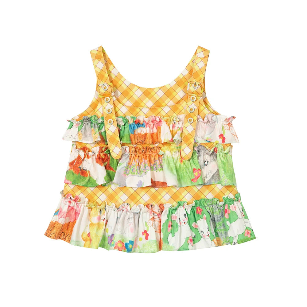 Yellow Plaid Ruffle Tank Top