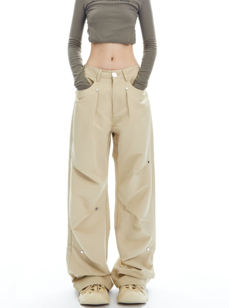 Charcoal Cargo-Style Wide-Leg Pants