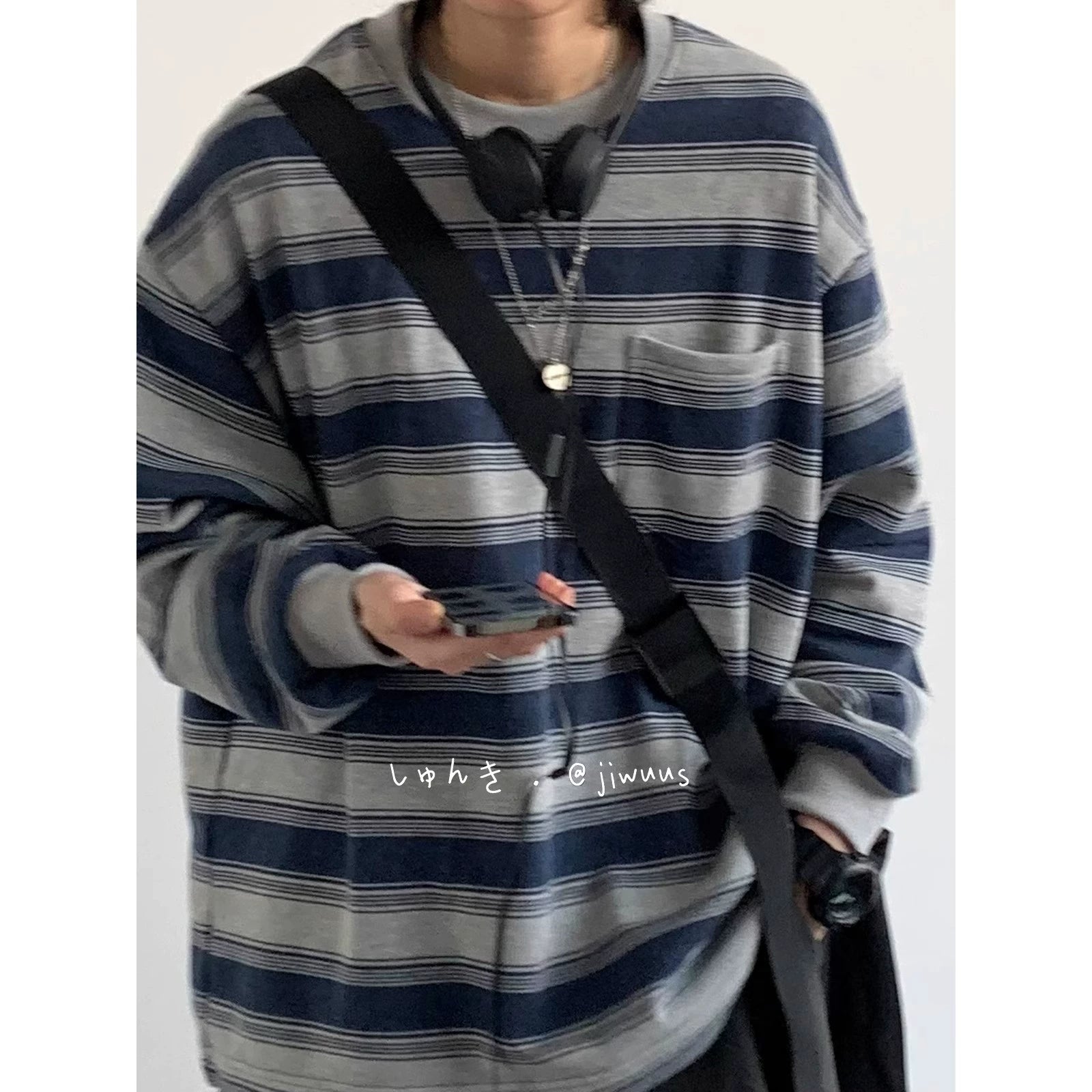 Navy Grey Striped Long Sleeve