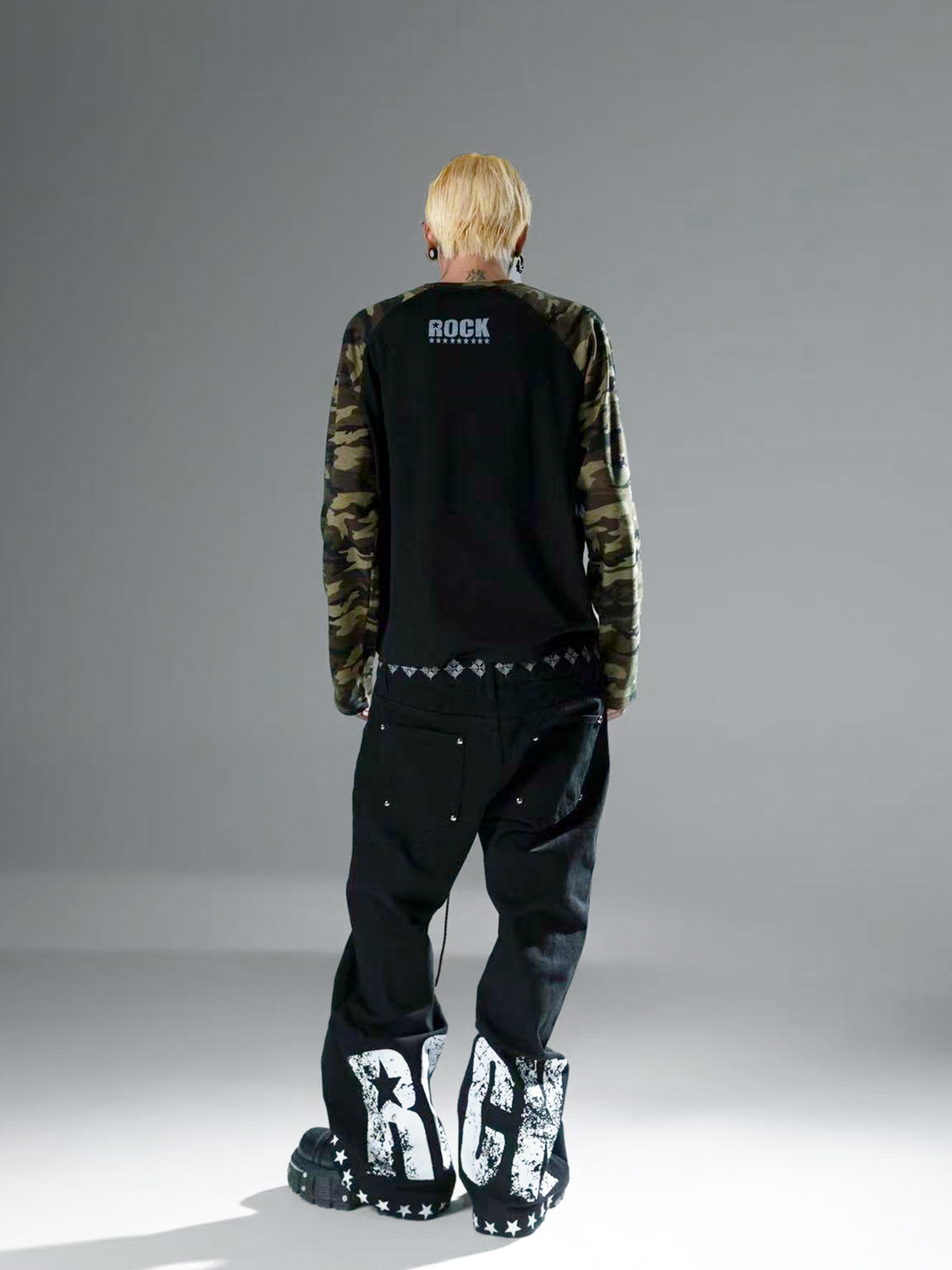 Camo Rebel Star Skull Raglan Tee