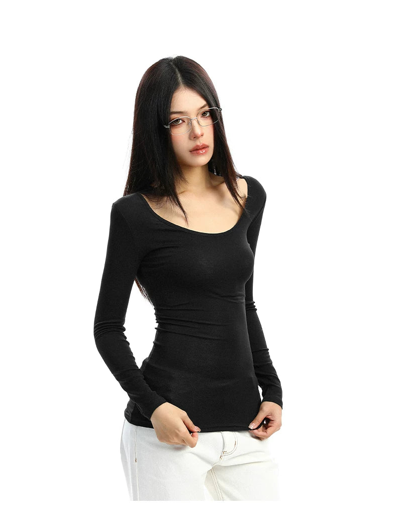 Lace Veil Scoop Neck Long Sleeve Top