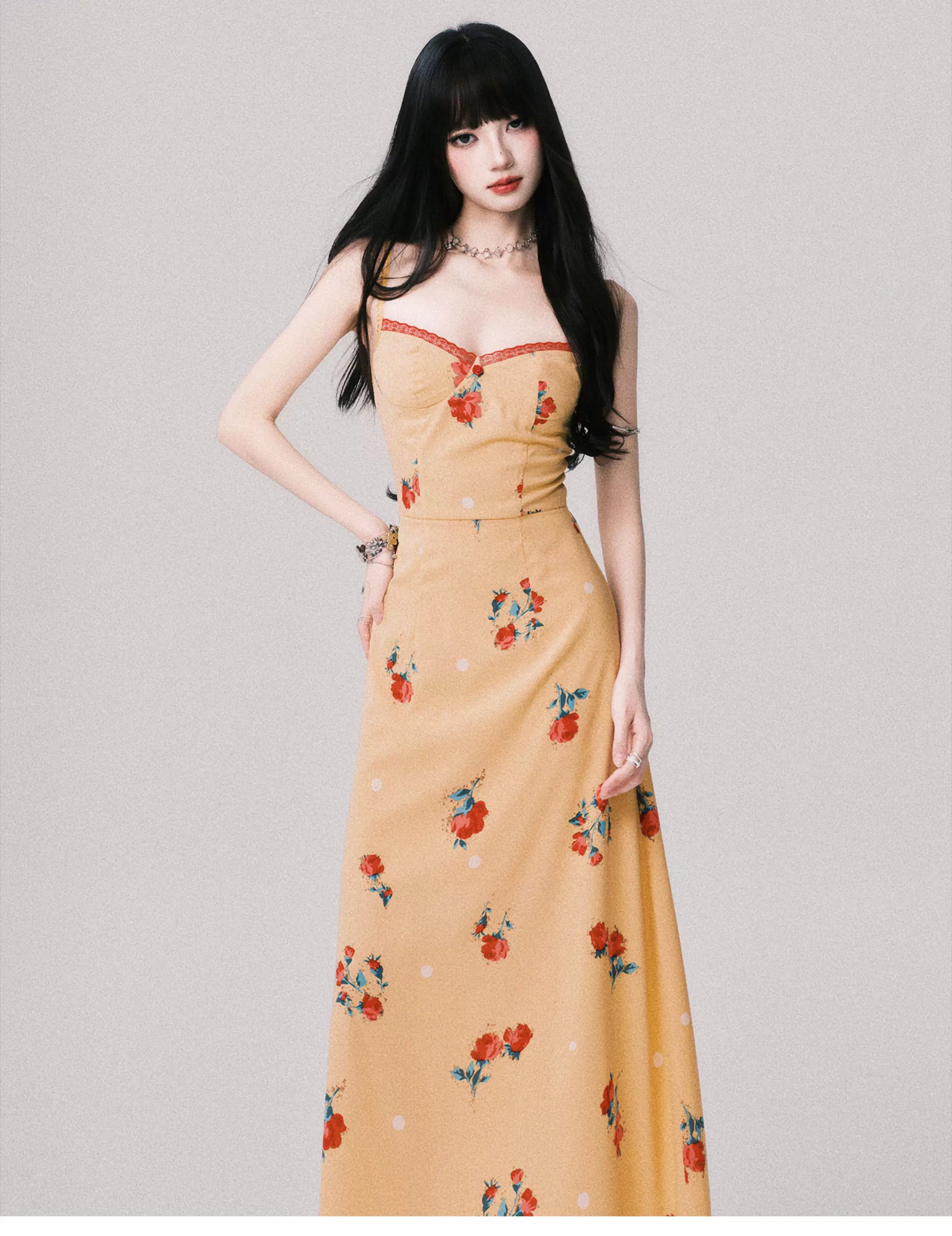 Apricot Blossom Balcony Maxi Dress