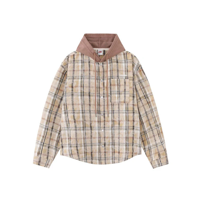 Loose Fit Distressed Plaid Shirt Jacket - chiclara