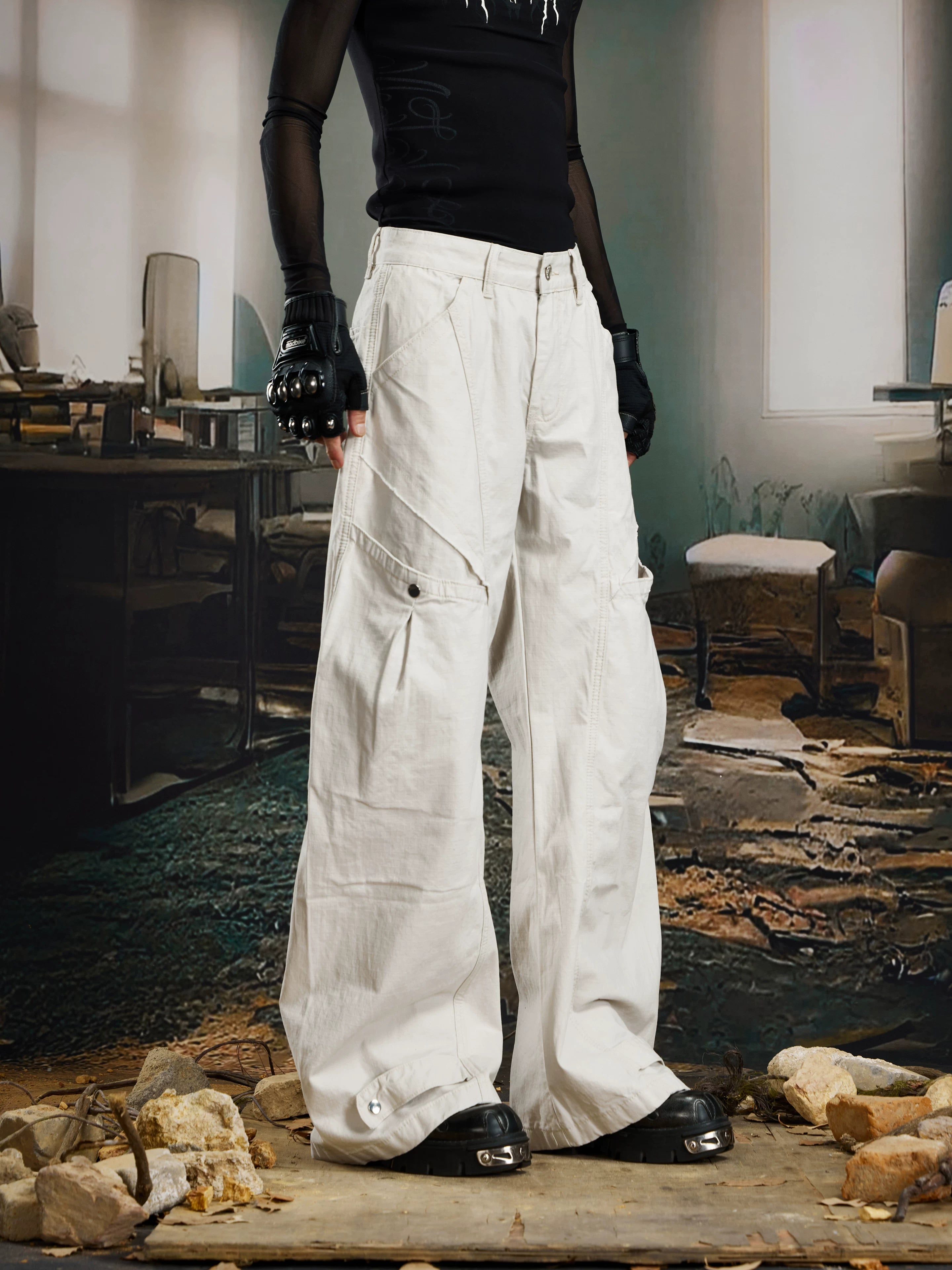 Orbital Pane Wide‑Leg Utility Pants