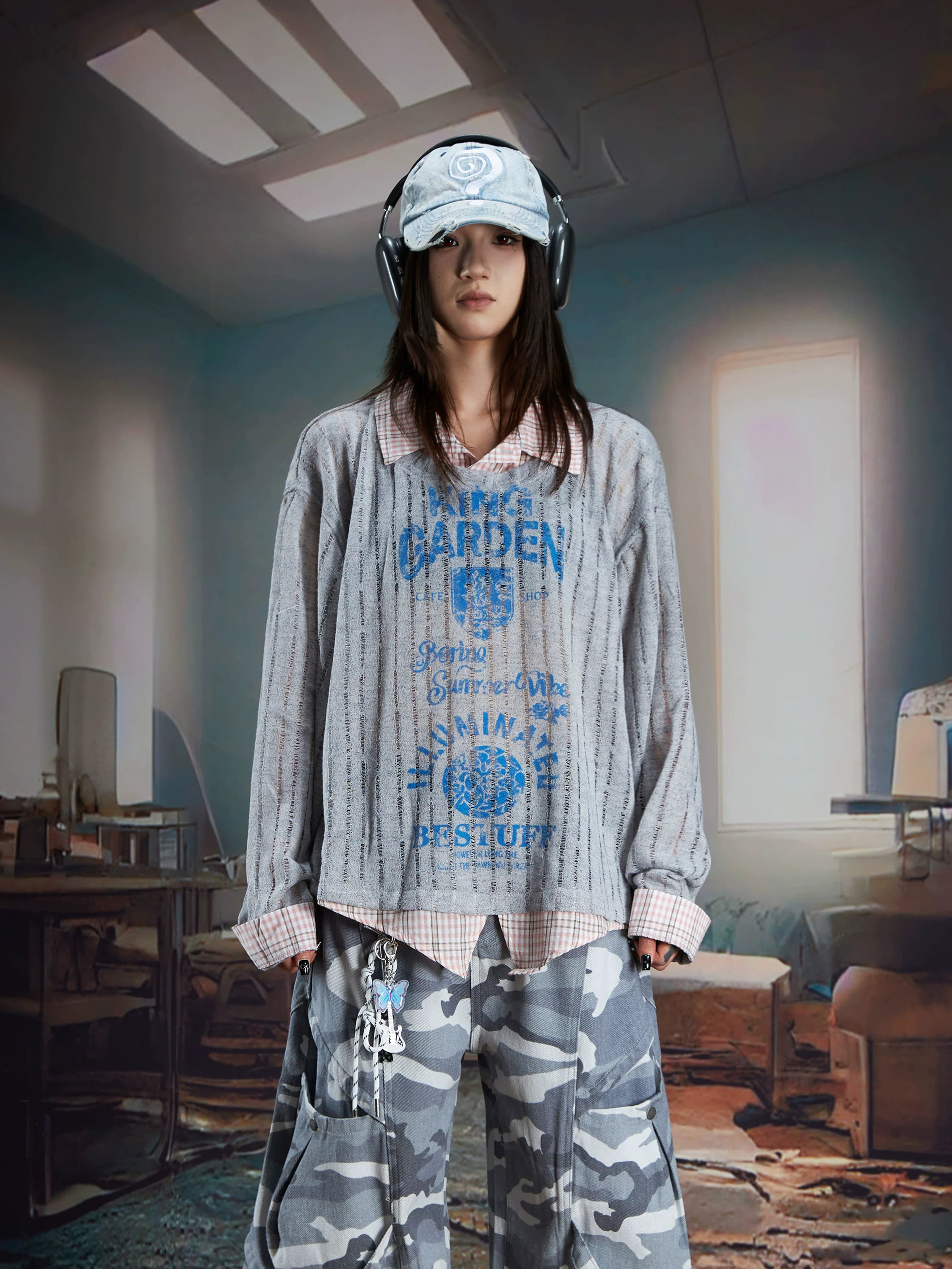Summer Garden Sheer Layered Shirt Sweater