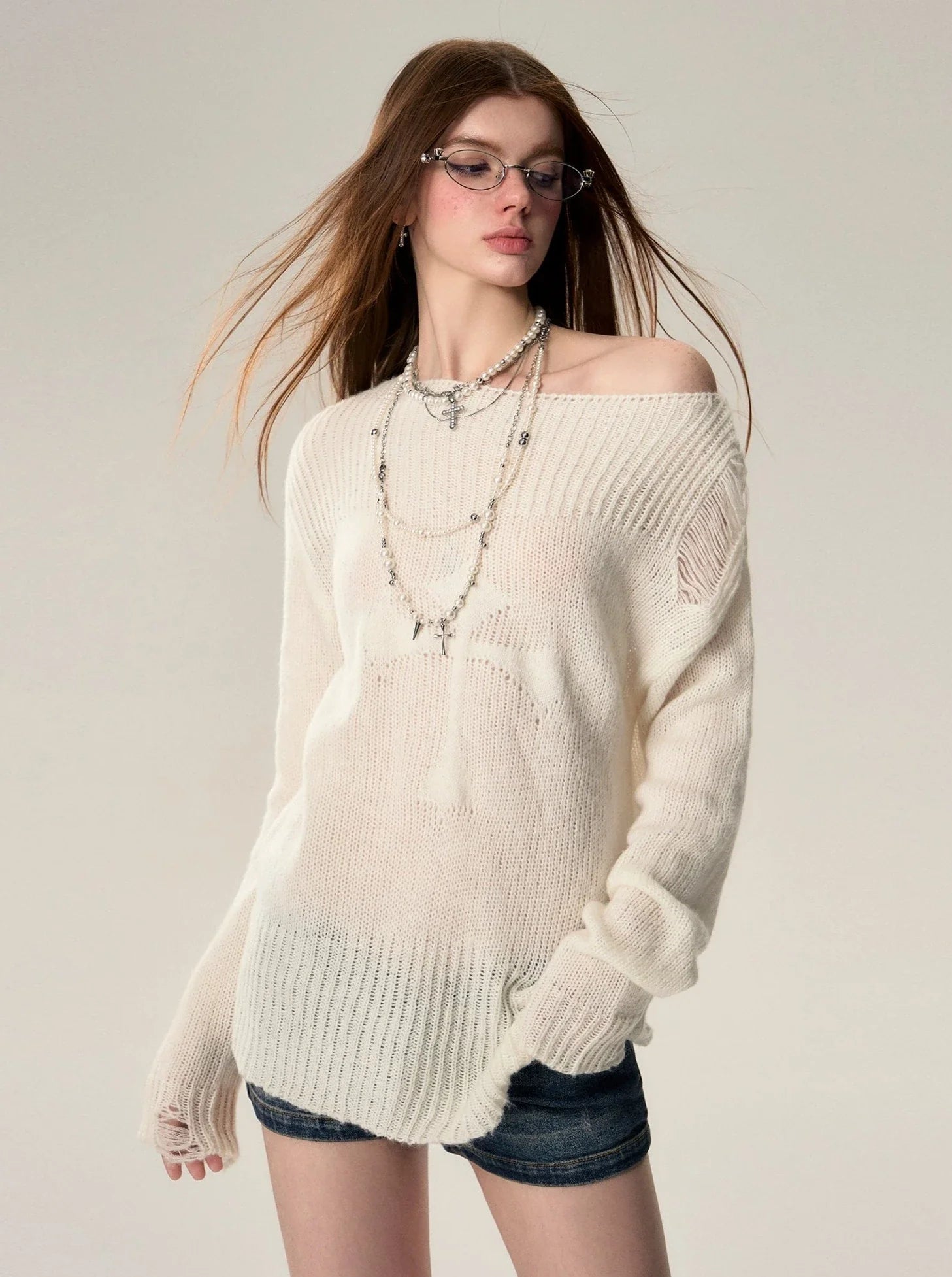 Cross Loose Wool Knit Slim Top - chiclara