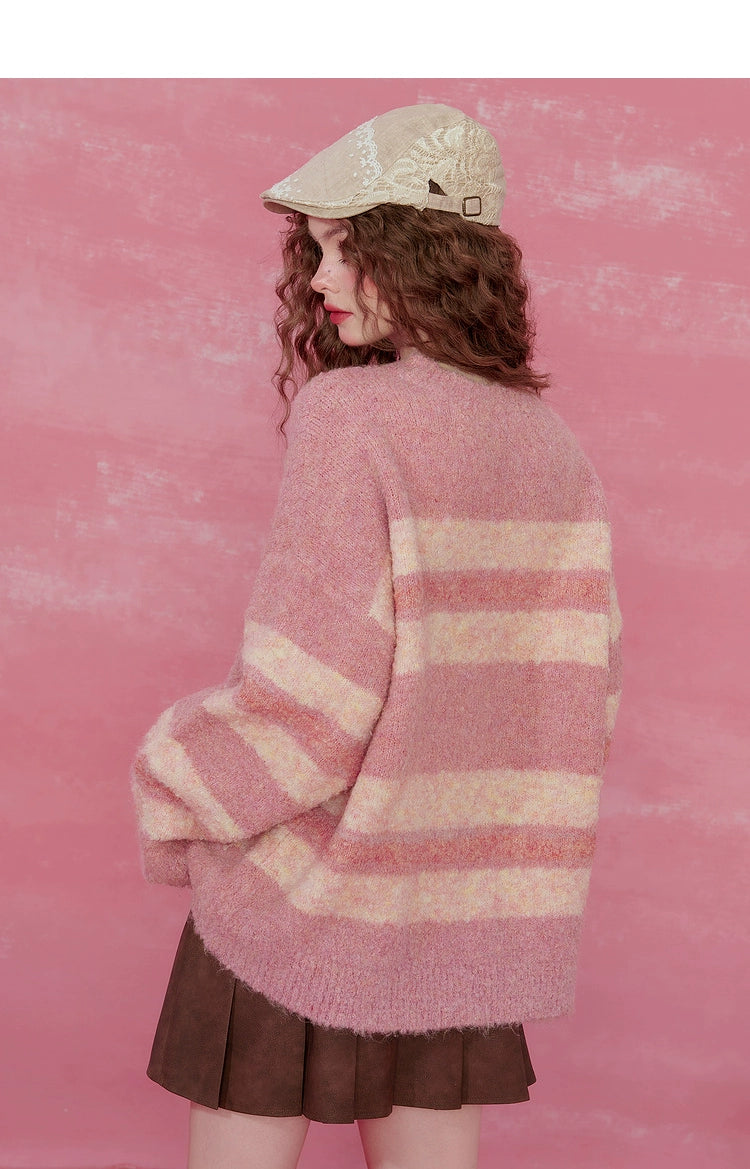 Pink Striped Mohair Sweater