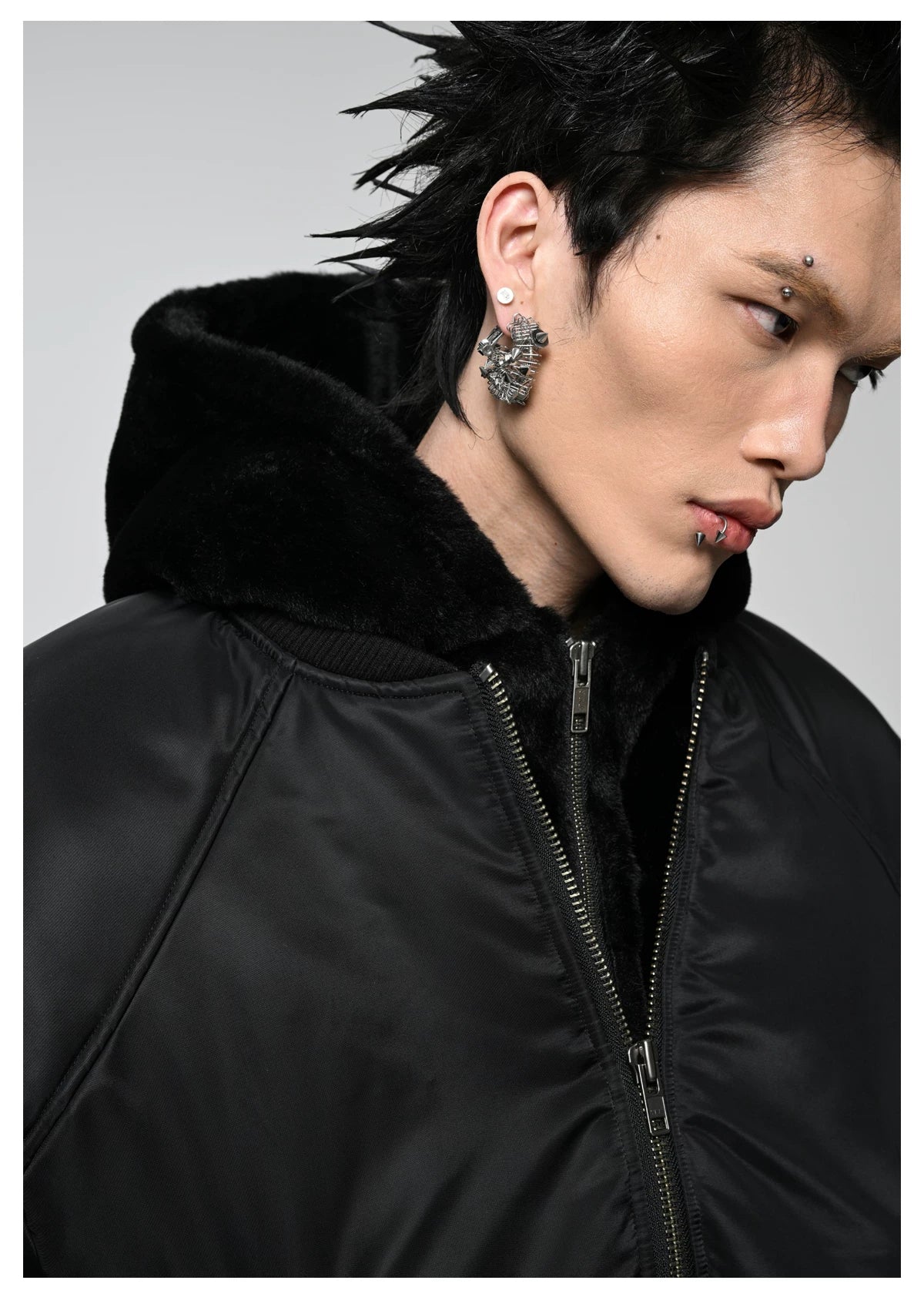 Obsidian Cocoon Hooded Bomber Jacket