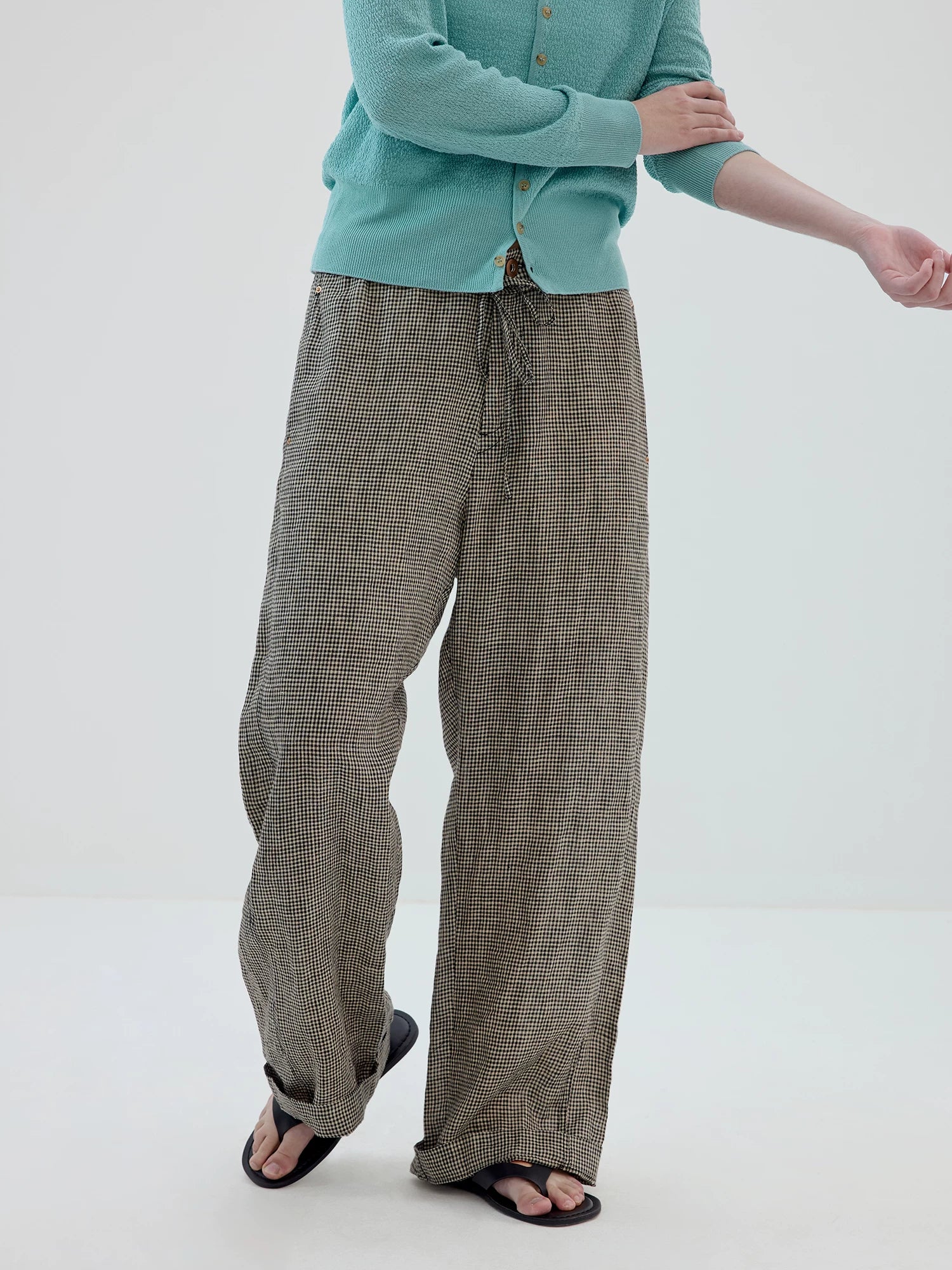 Microcheck Drawstring Wide-Leg Pants