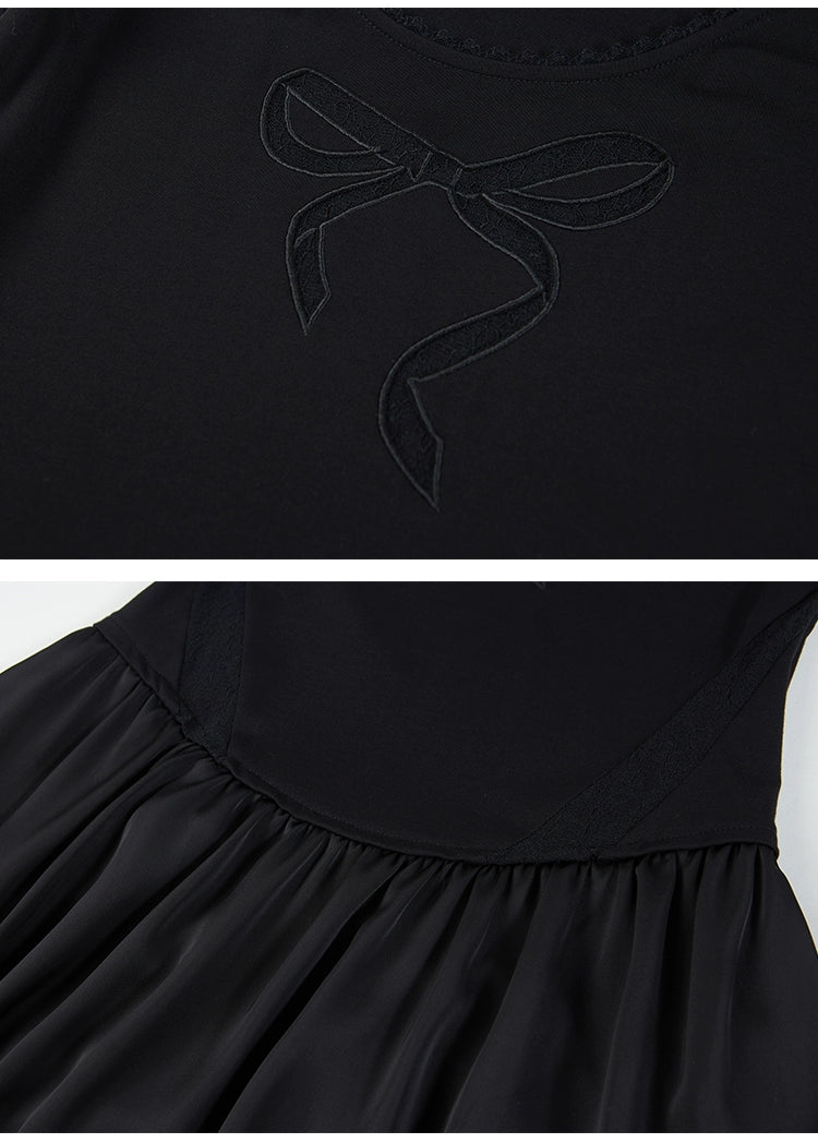 Embroidered A-Line Dress With Bow Detail And Strappy Design - chiclara