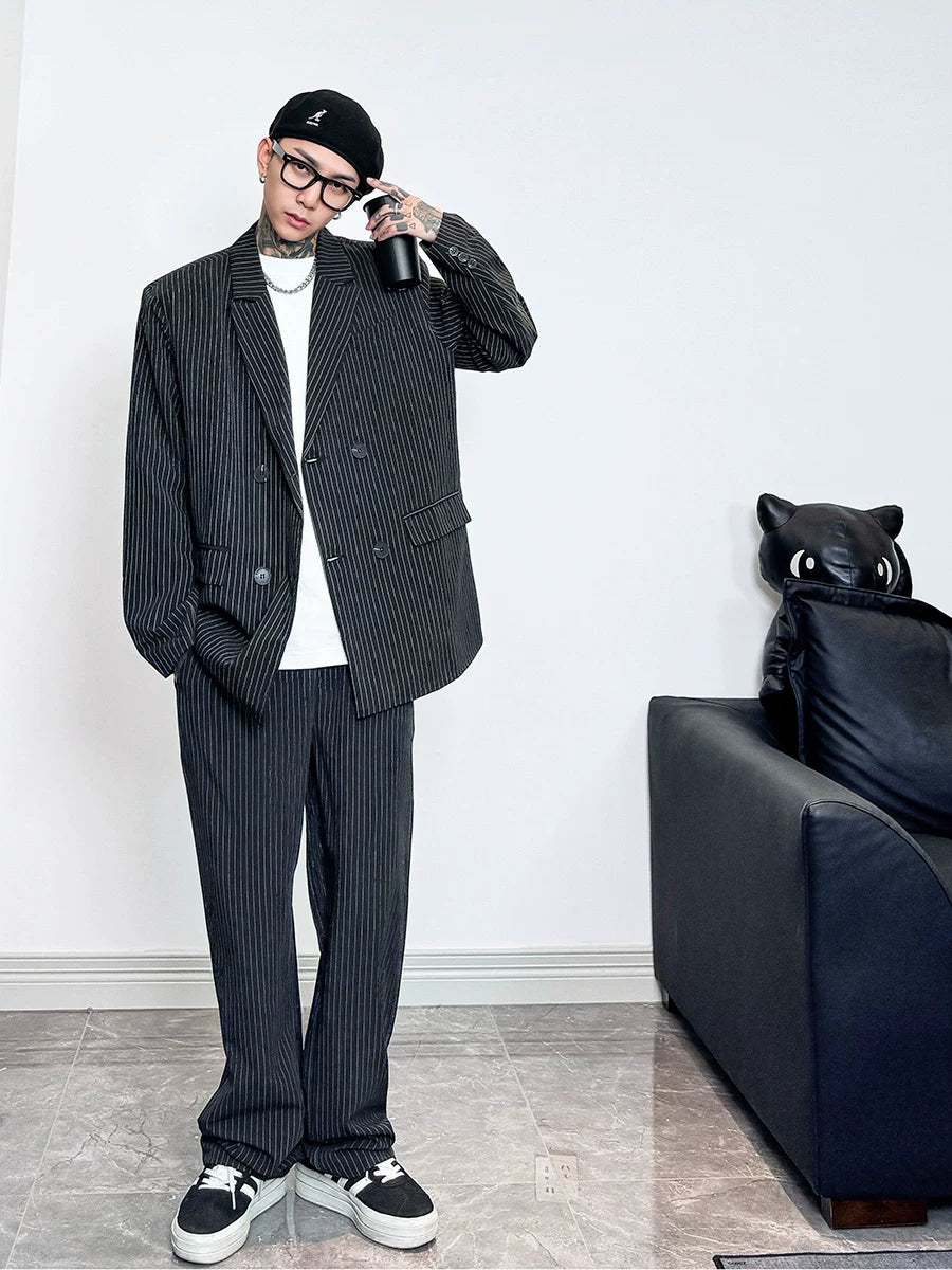 Midnight Muse Oversized Pinstripe Blazer and Pants Setup
