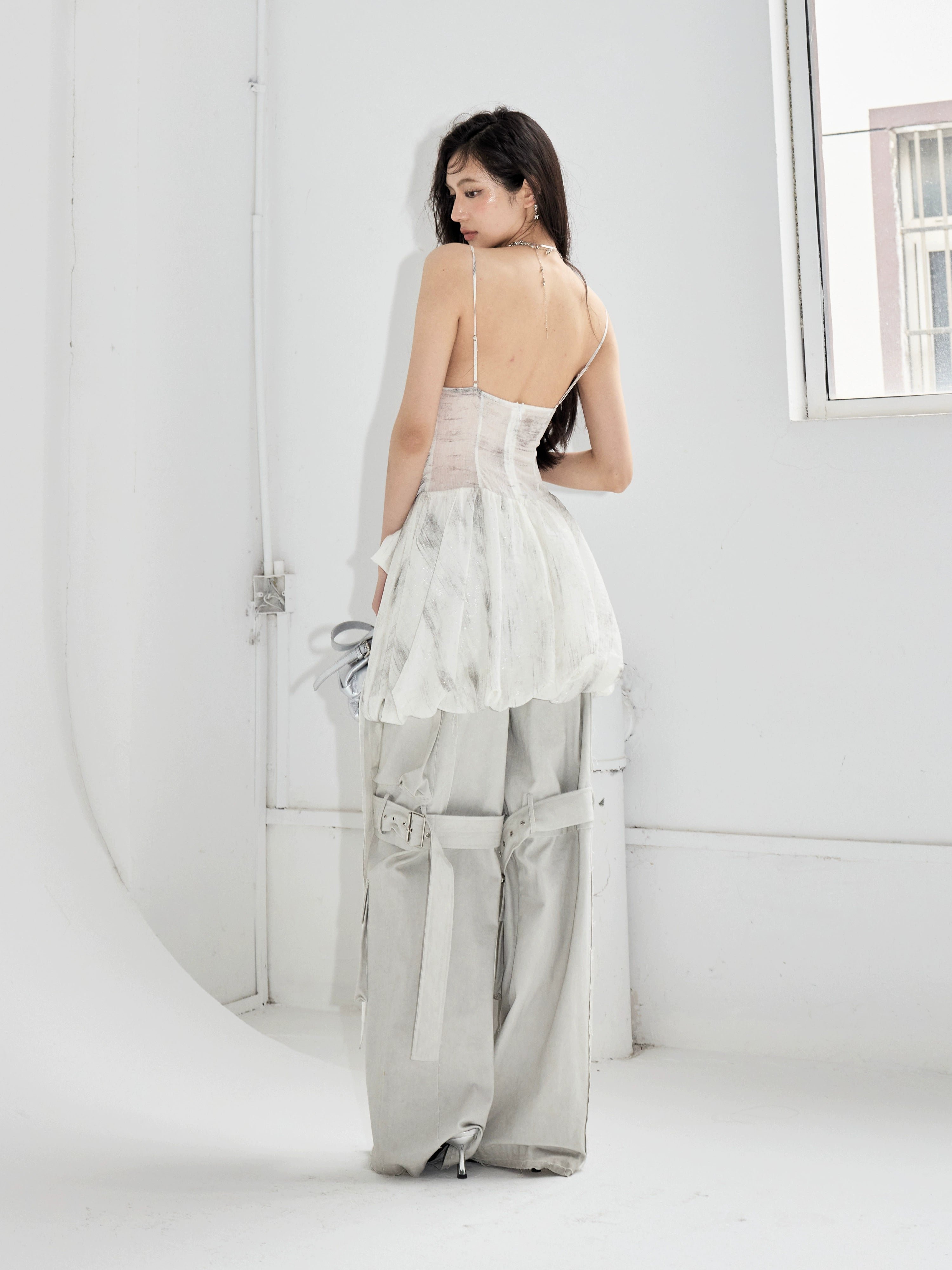 White Layered Tulle Sleeveless Dress