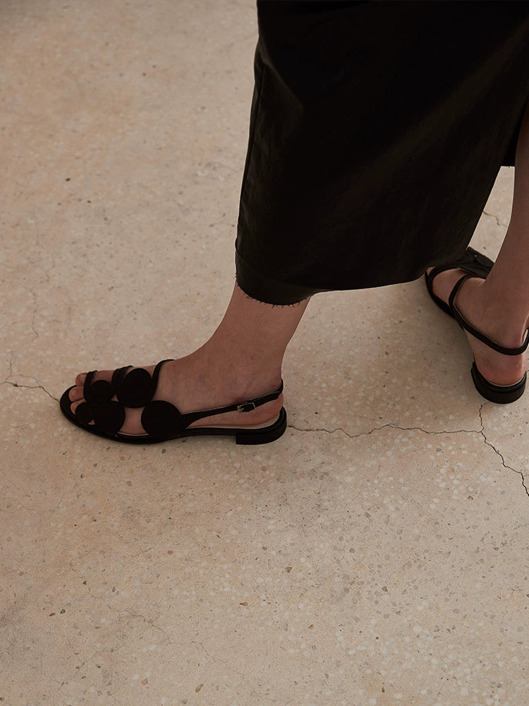 Black Circle Strap Flat Sandals