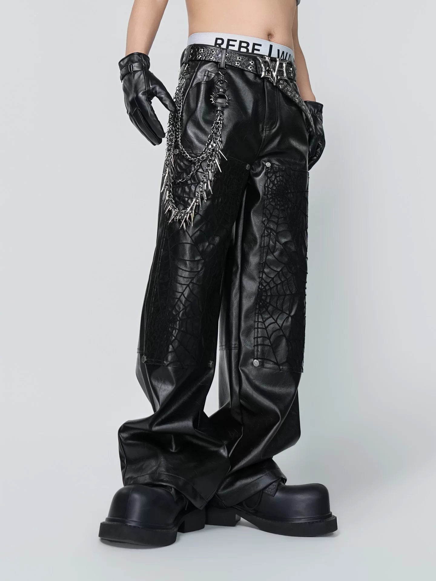 Arachnid Nexus Web-Panel Leather Pants