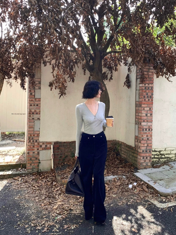 High-Waisted Corduroy Wide-Leg Pants