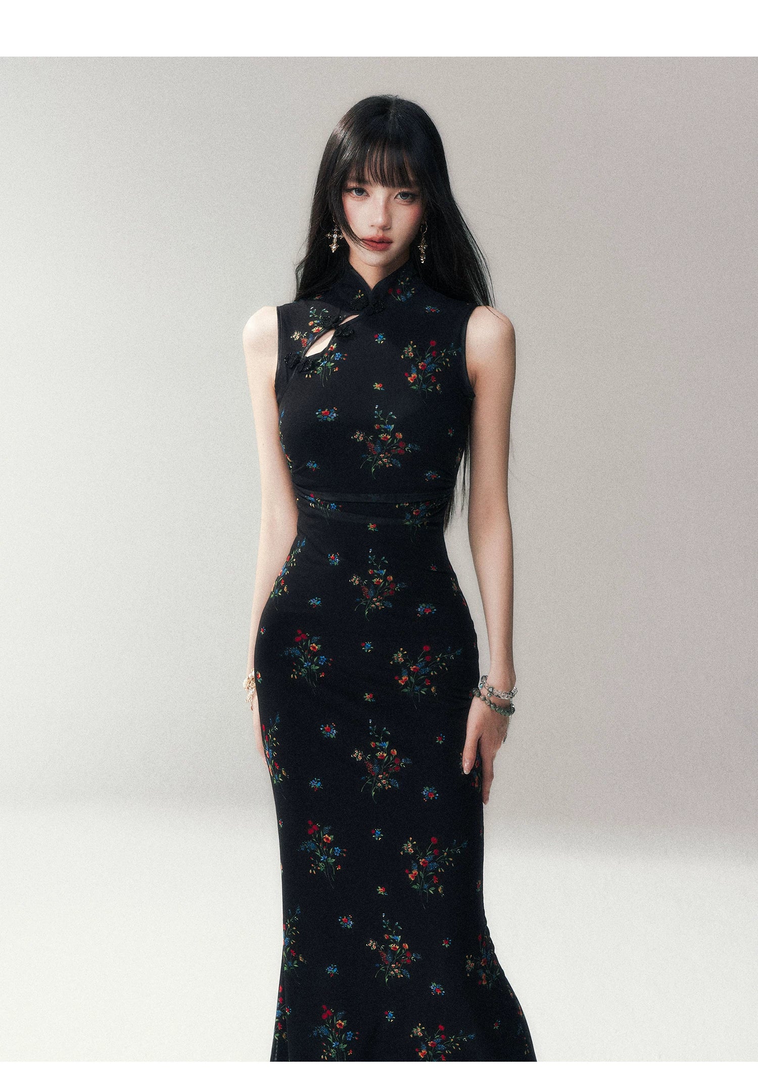 Midnight Blossom Cheongsam Dress