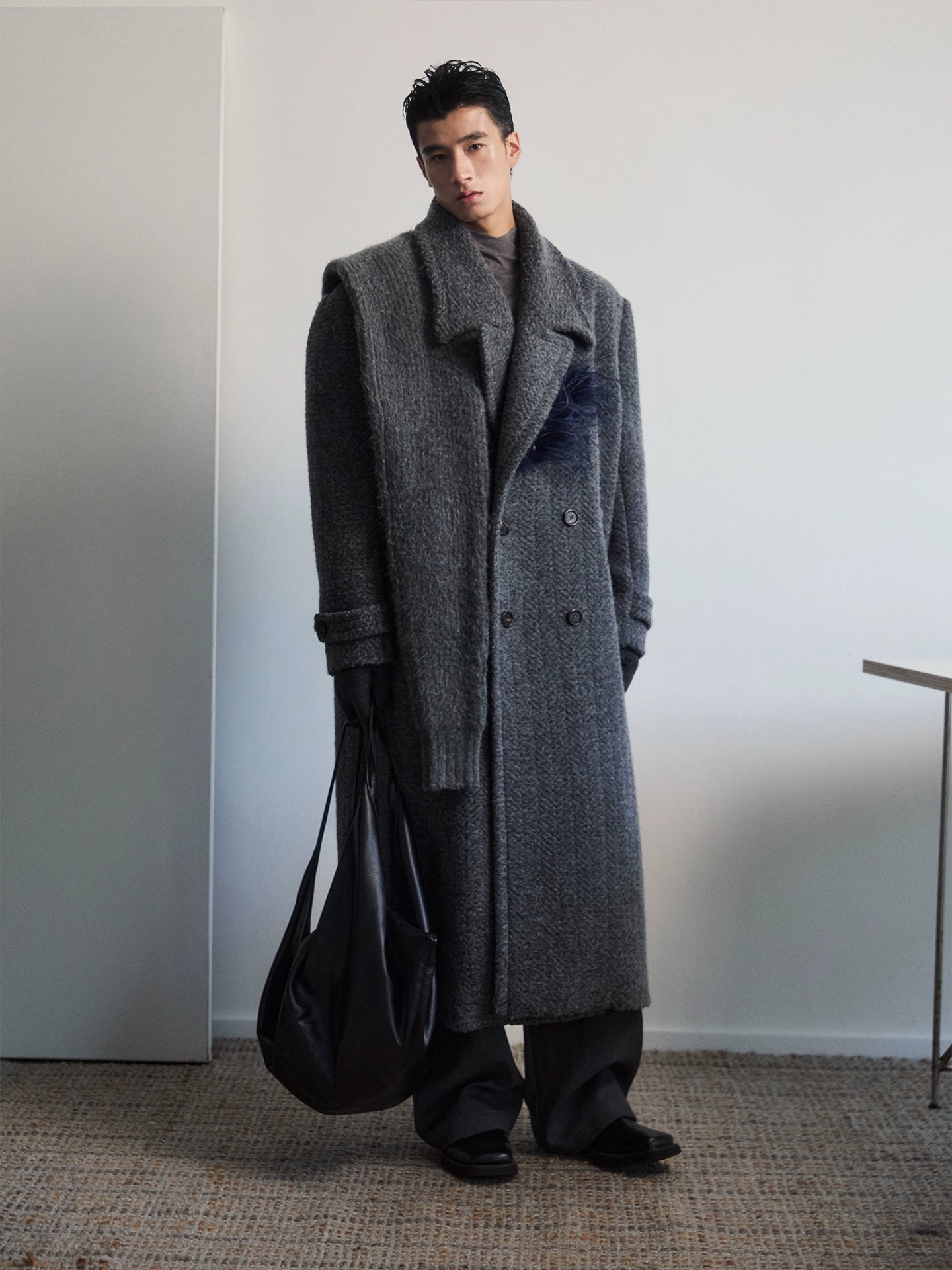 MidnightPlume Textured Wool Overcoat