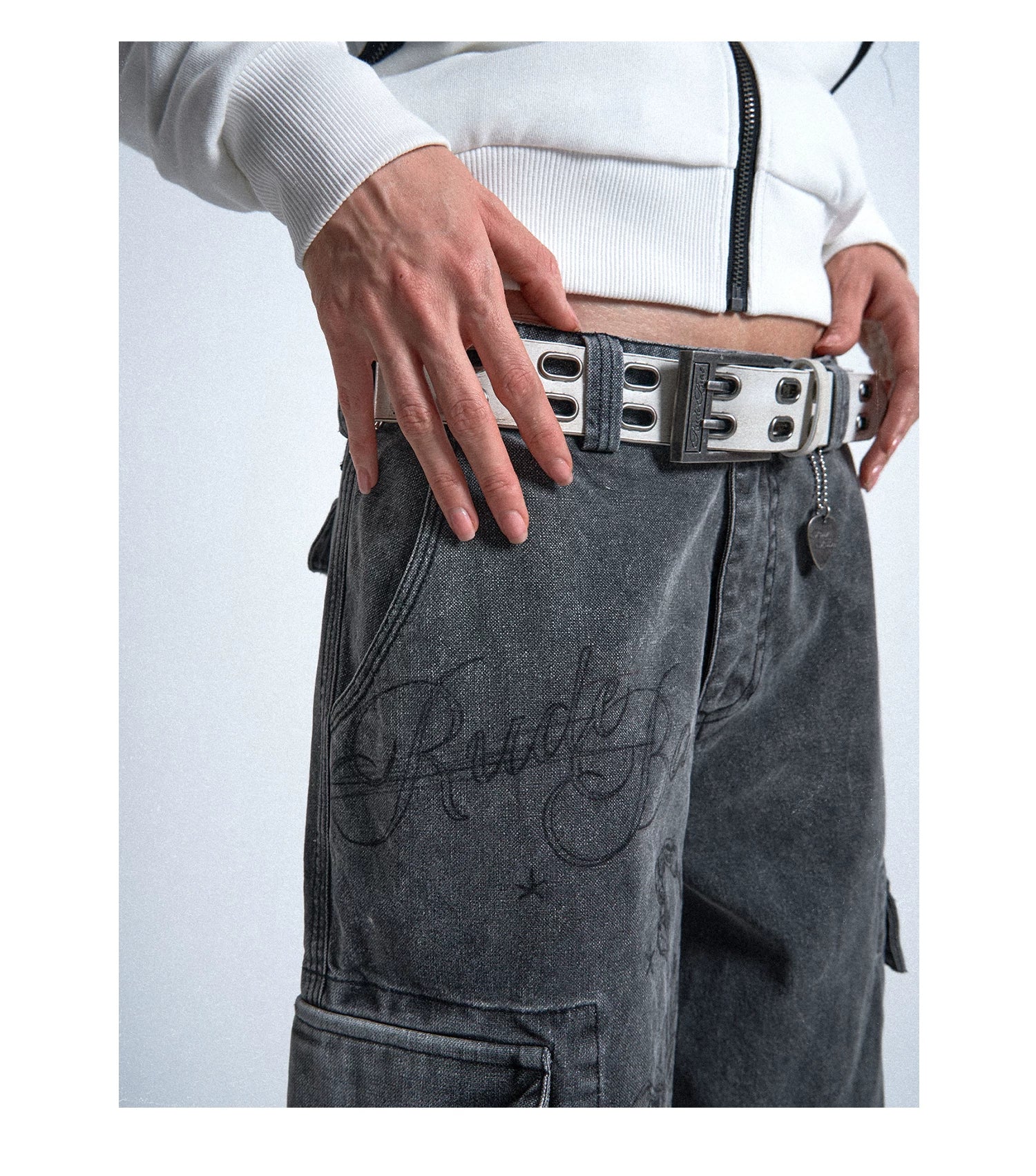 White Industrial Grommet Buckle Belt