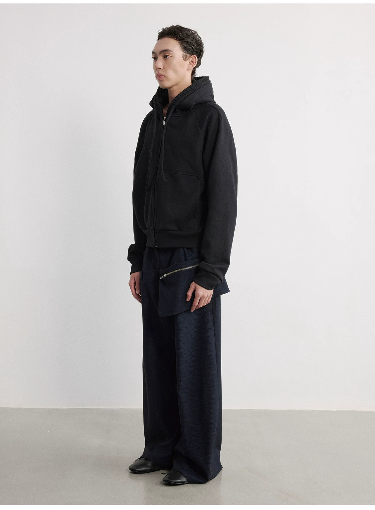Oversized Zippered Hip Pocket Wide-Leg Trousers