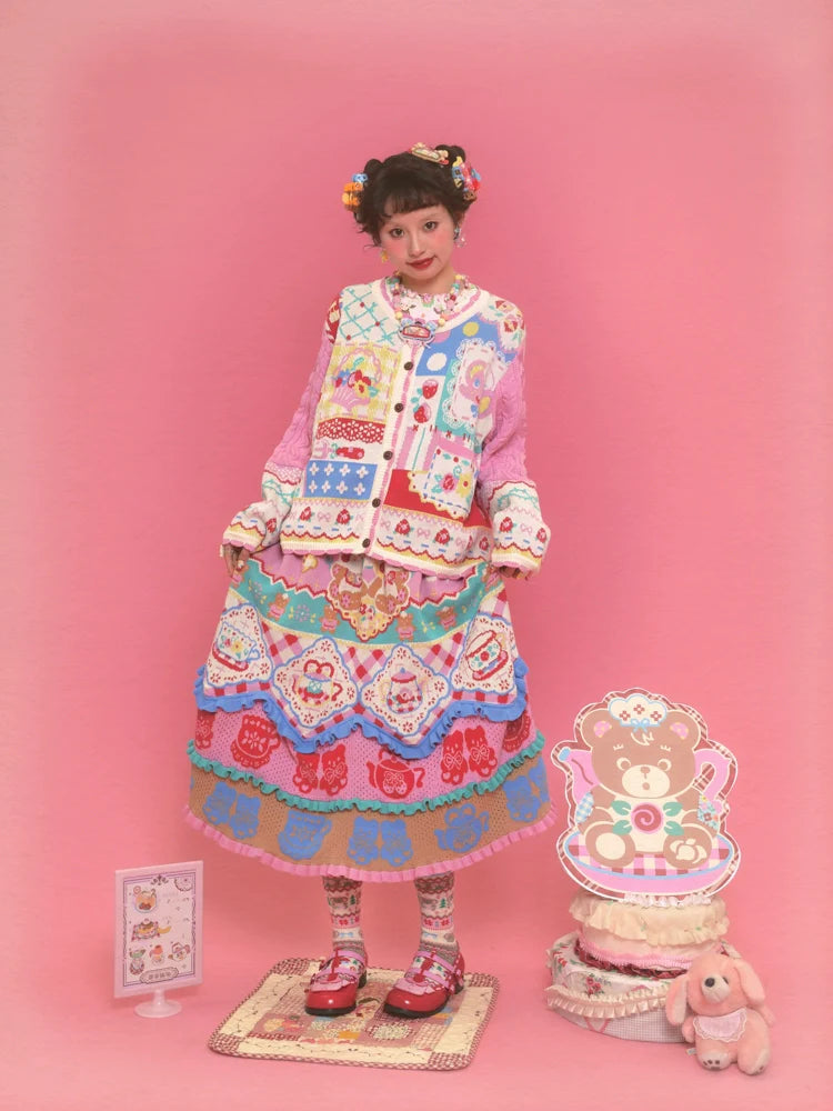 Sweet Teapot Party Ruffle Knit Skirt